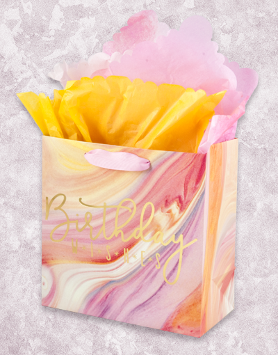 Elegant Marble Print Gift Bags for Birthday Party Favors - Medium Square Size - Perfect for Birthday Wishes, Wedding Favors & Special Occasion Gift Packaging