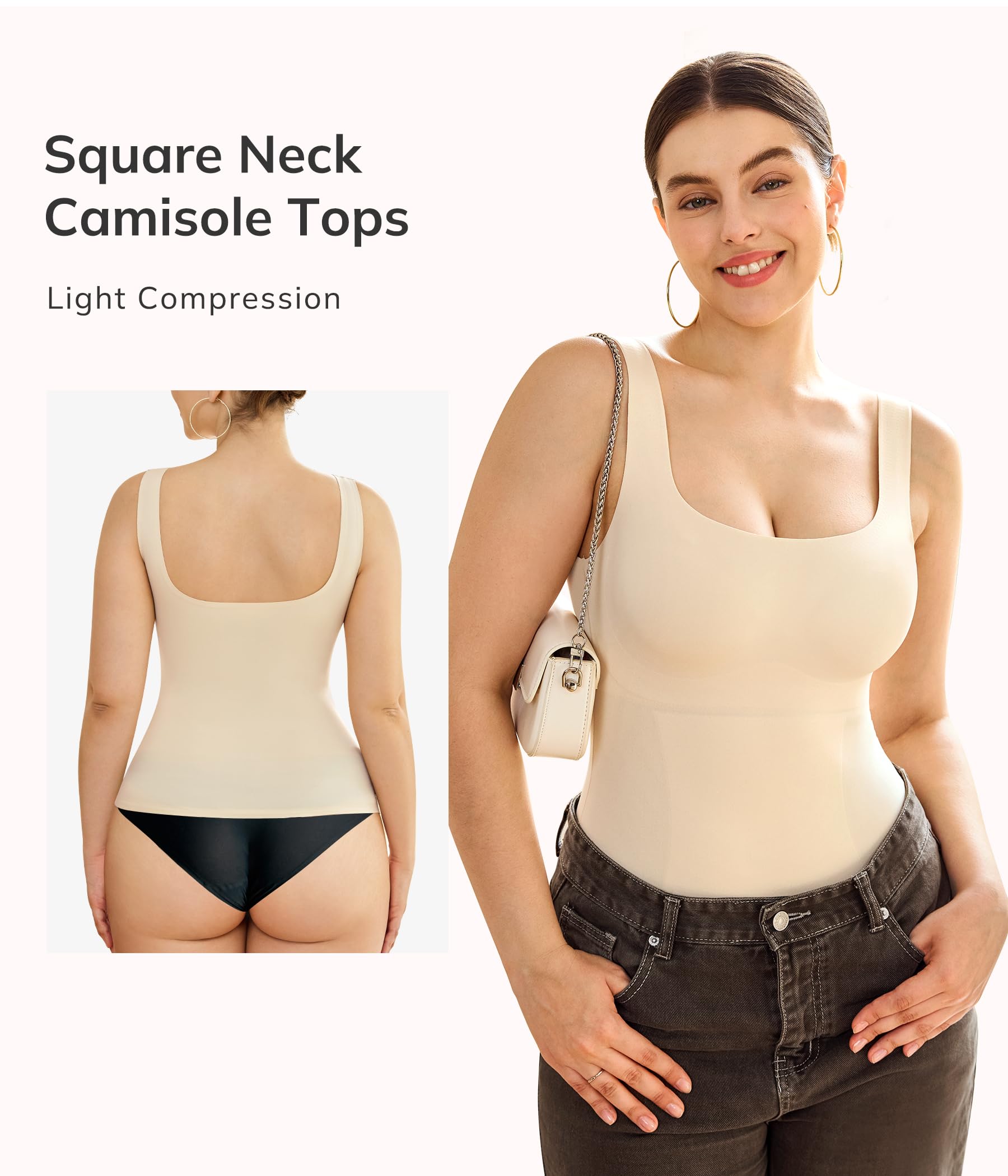 LODAY Women's Shapewear Compression Tank Tops - Tummy Control Square Neck Camisole for Slimming & Body Shaping | Perfect for Workout, Yoga, Layering & Everyday Wear