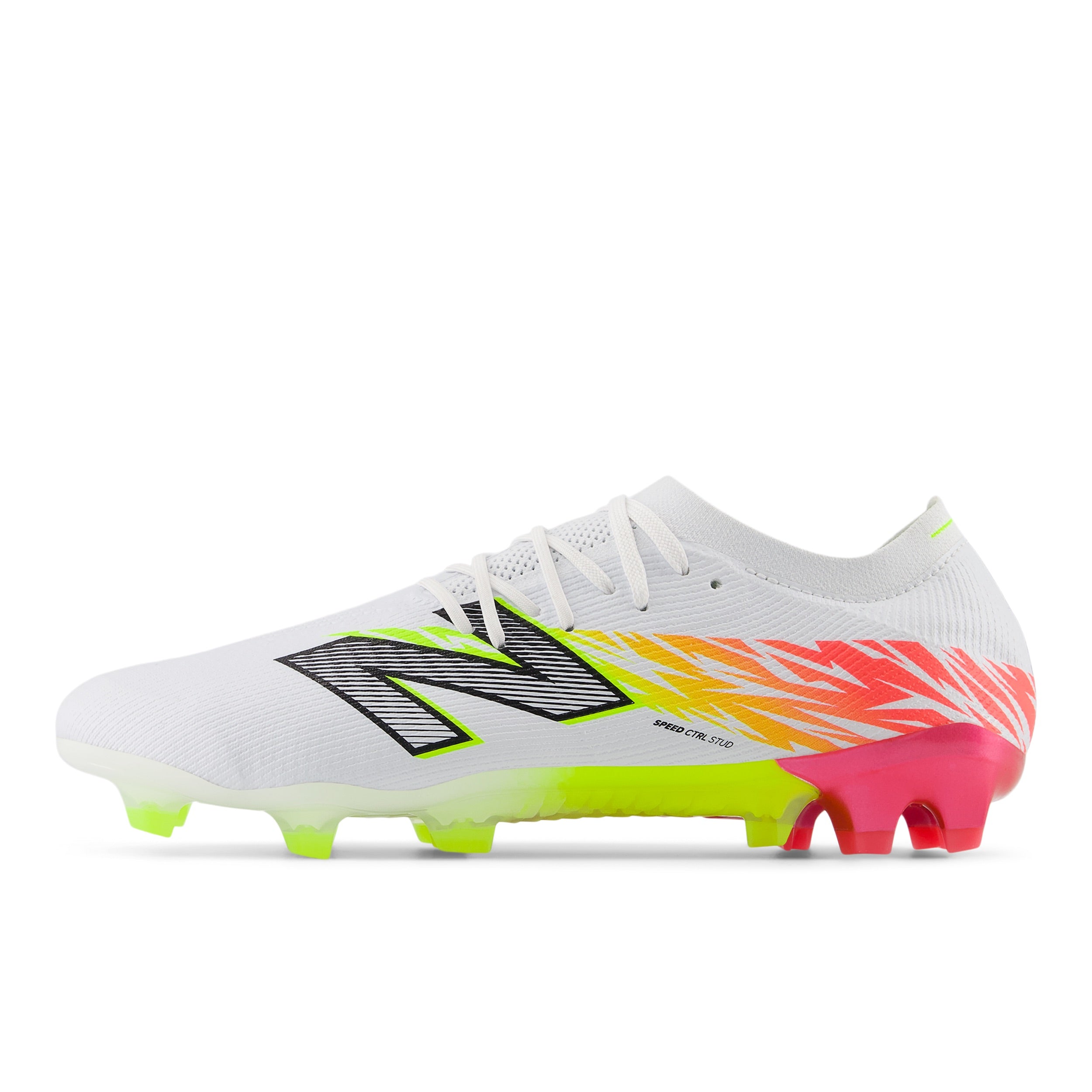 New Balance Furon Elite FG V8 Soccer Cleats for Men - White/Energy Red/Hi-Lite - Lightweight Football Boots for Speed & Agility - Perfect for Turf & Firm Ground Play