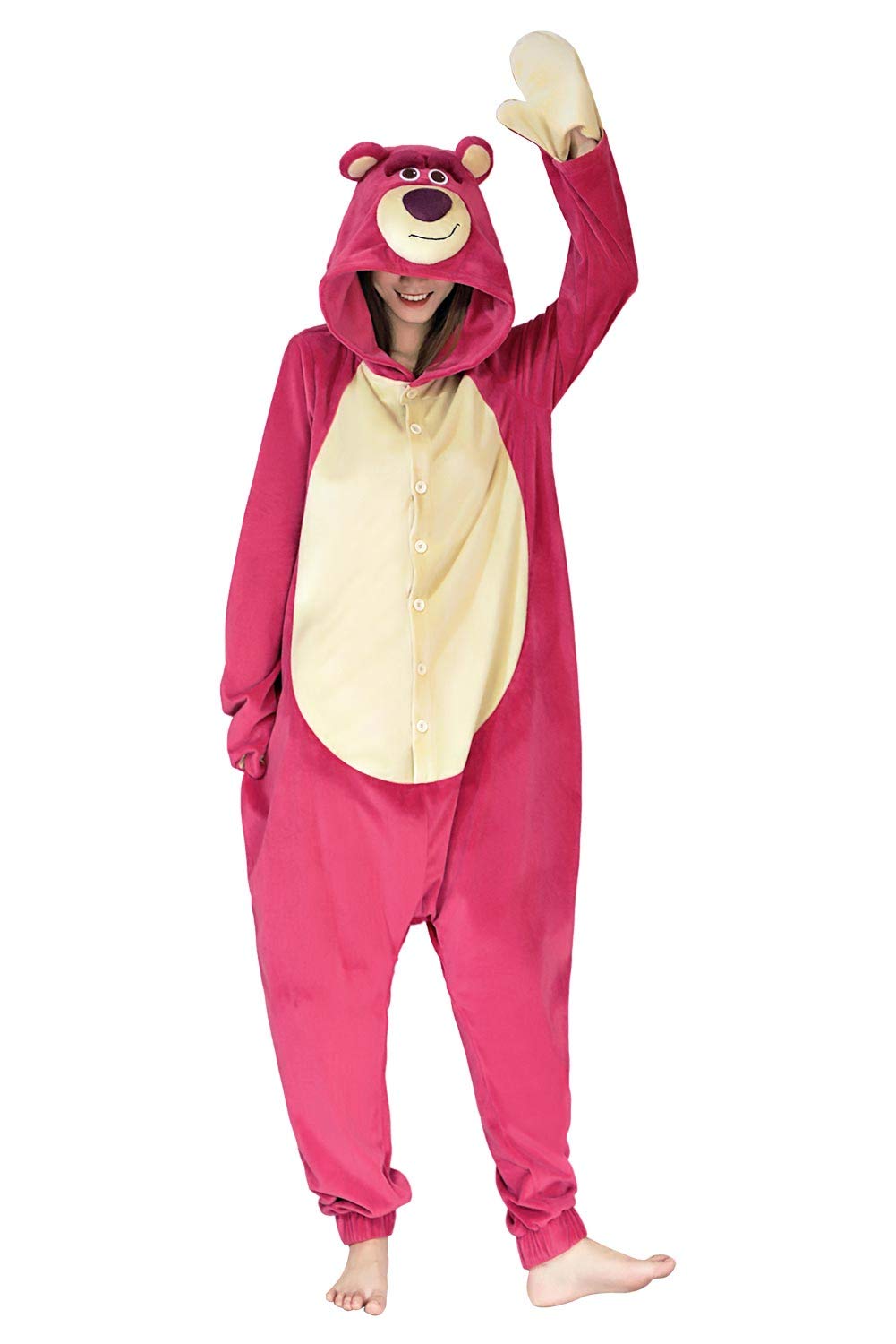 Women's Strawberry Bear Plush Jumpsuit - Cute Huggin Pajama Set for Adult Cosplay & Sleepwear | Perfect for Halloween Costumes, Anime Conventions & Cozy Loungewear