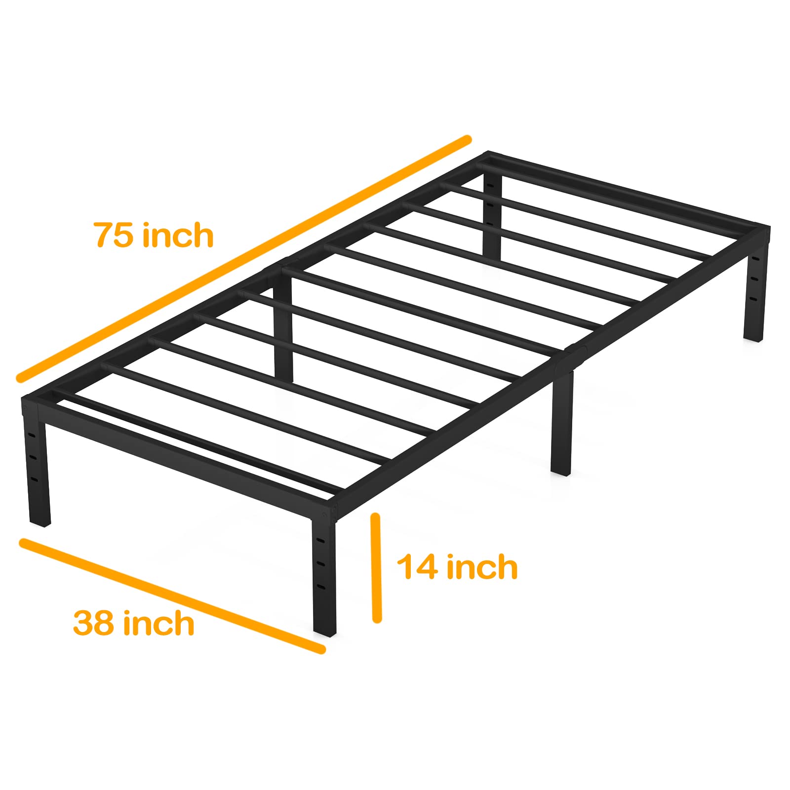 Heavy Duty Metal Twin Size Platform Bed Frame - No Box Spring Needed, 14 Inch Height, Supports 1000 lbs, Easy Assembly & Noise Free (Black) - Perfect for Kids Rooms, Guest Beds & Small Spaces