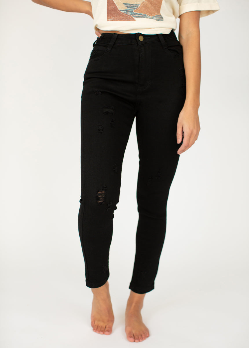 Nilou Black Denim Jeans for Women - High Waist Skinny Jeans, Stretch Comfort Fit - Perfect for Casual Wear, Office & Night Out