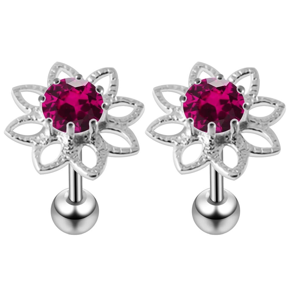 Elegant Jeweled Fancy Flowers Sterling Silver Tragus Bar - Fake Ear Plugs for Cartilage Piercing | Perfect for Parties, Concerts & Everyday Wear