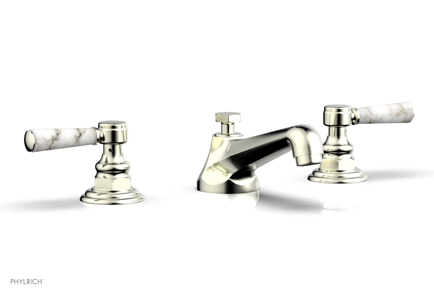 HEX TRADITIONAL Widespread Bathroom Faucet with White Marble Lever Handles - Model 500 03 | Perfect for Modern Bathroom Vanities and Powder Rooms