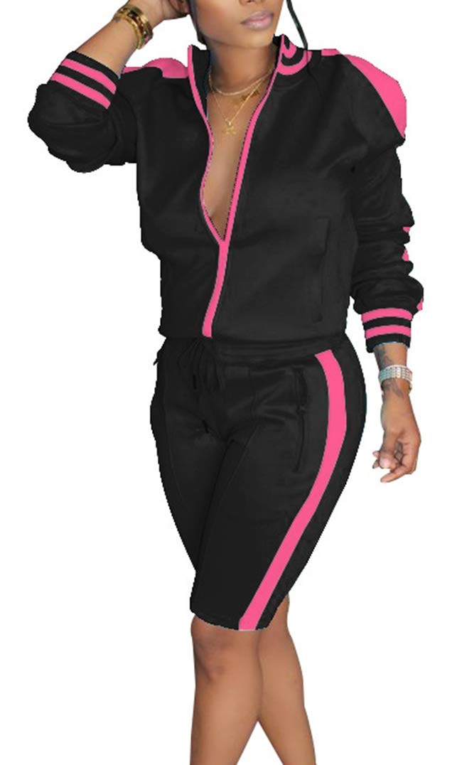Women's Jogging Suits 2-Piece Set - Cold Shoulder Zipper Hoodie & High Slit Sweatpants Tracksuit | Gym Workout, Running, Yoga, Lounge Wear, Casual Outfit
