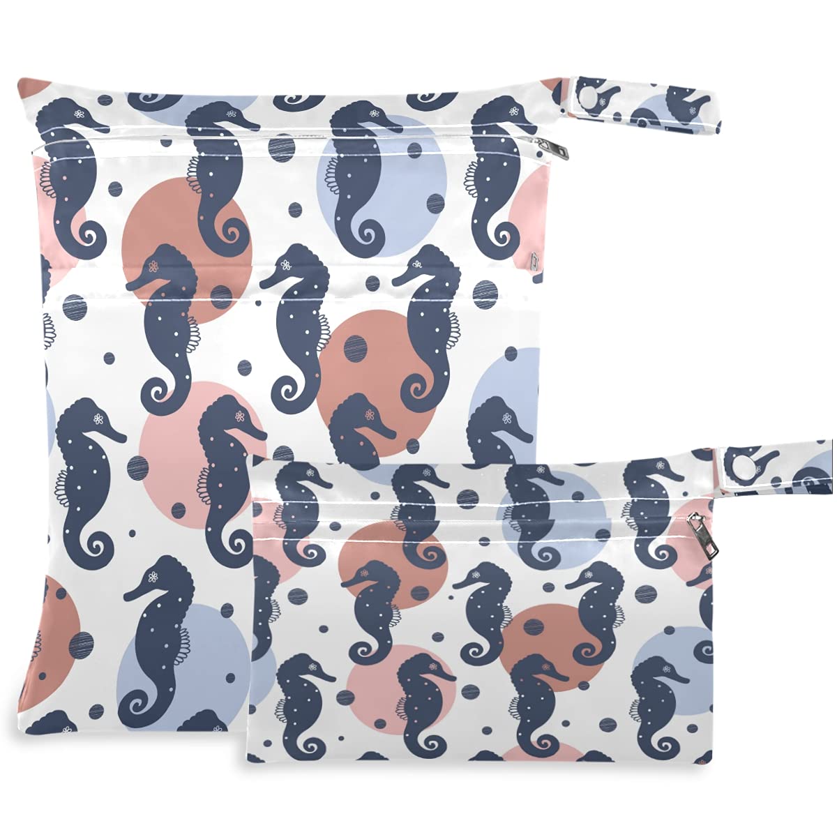 Boho Seahorse 2-Piece Wet Bag Set with Zippered Pockets - Reusable & Washable Diaper Organizer for Travel, Beach, Daycare | Perfect for Strollers, Gym Clothes, Swimsuits & Toiletries Storage