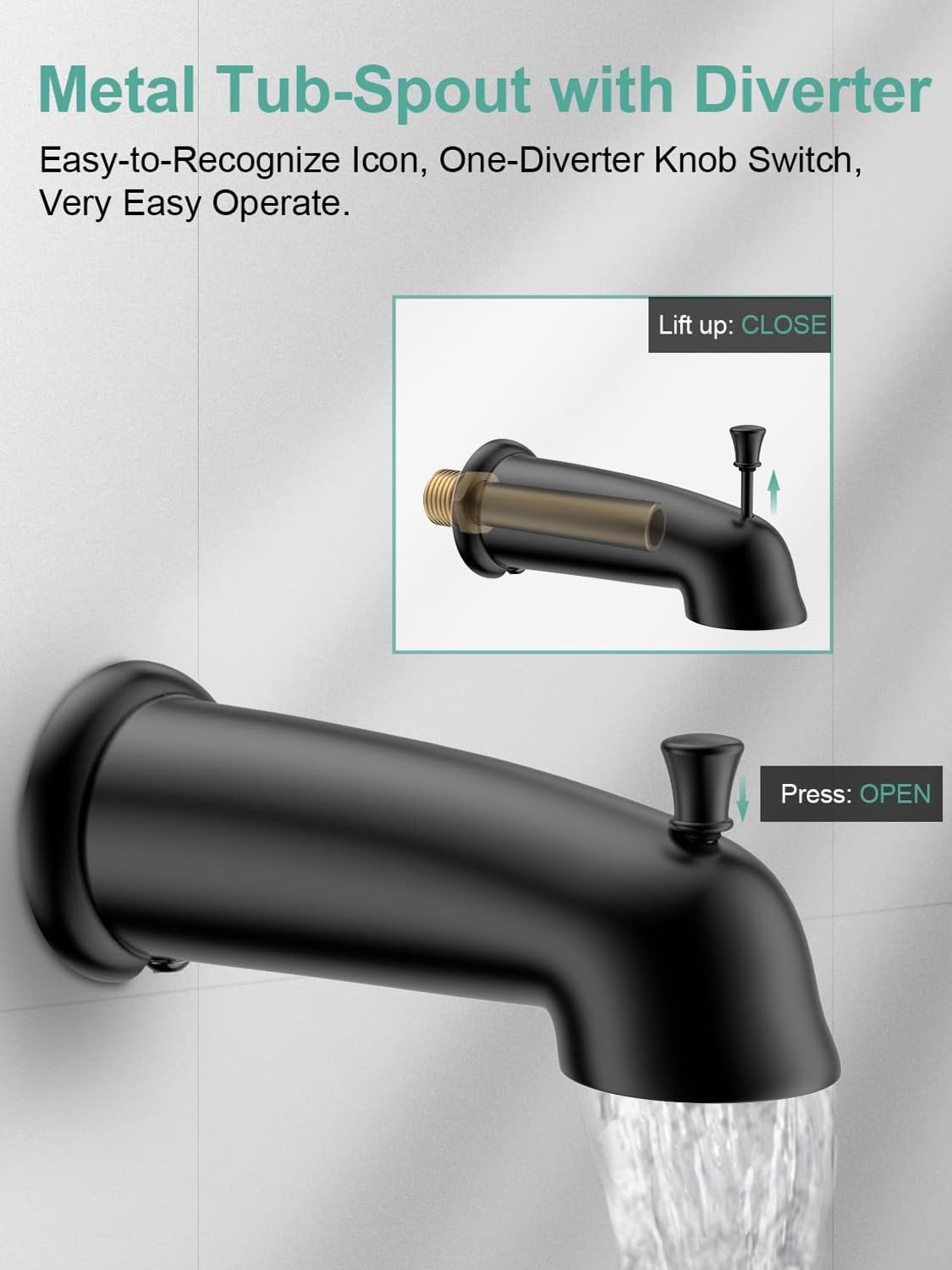 SR SUN RISE 35-Function Dual 2-in-1 Shower System with Tub Spout - Matte Black Single Handle Tub & Shower Faucet Combo Set with Patented 3-Way Diverter (Valve Included) - Perfect for Bathroom Remodeling & Modern Home Upgrade