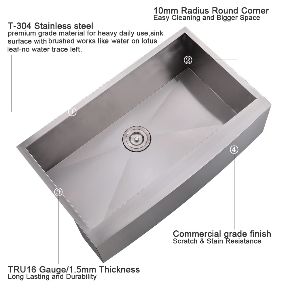 30x22 Inch Farmhouse Apron Front Sink - 16 Gauge 304 Stainless Steel Single Bowl Kitchen Sink for Farmhouse & Rustic Style Homes | Perfect for Food Prep, Washing Large Pots & Farmhouse Decor