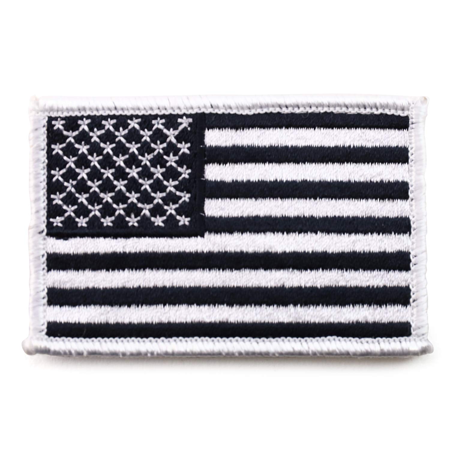 USA American Flag Embroidered Iron On Patch - One Size Black & White for Jackets, Bags & DIY Crafts