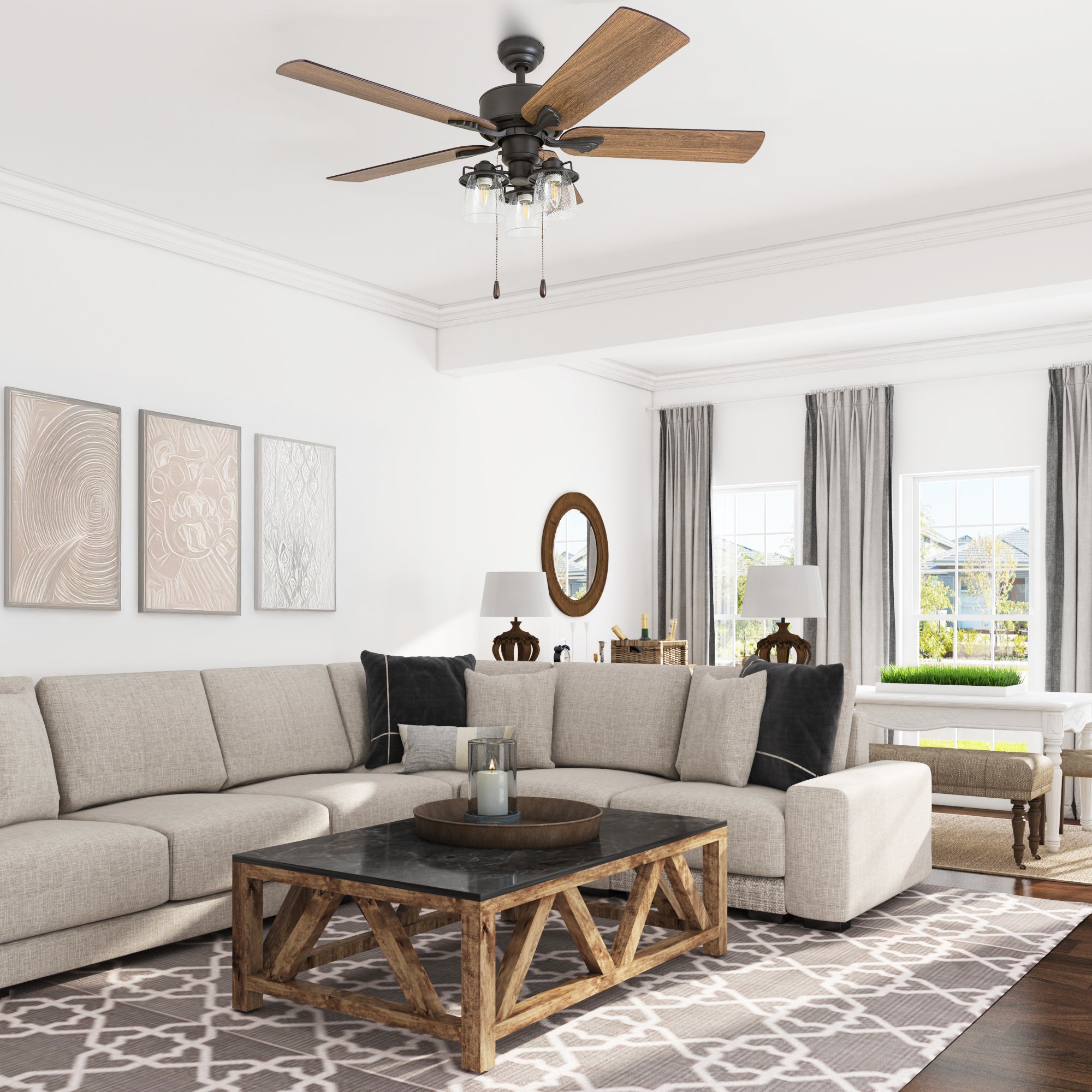 52 Inch Bronze River Run Ceiling Fan with Remote Control - Perfect for Living Rooms, Bedrooms, and Outdoor Spaces