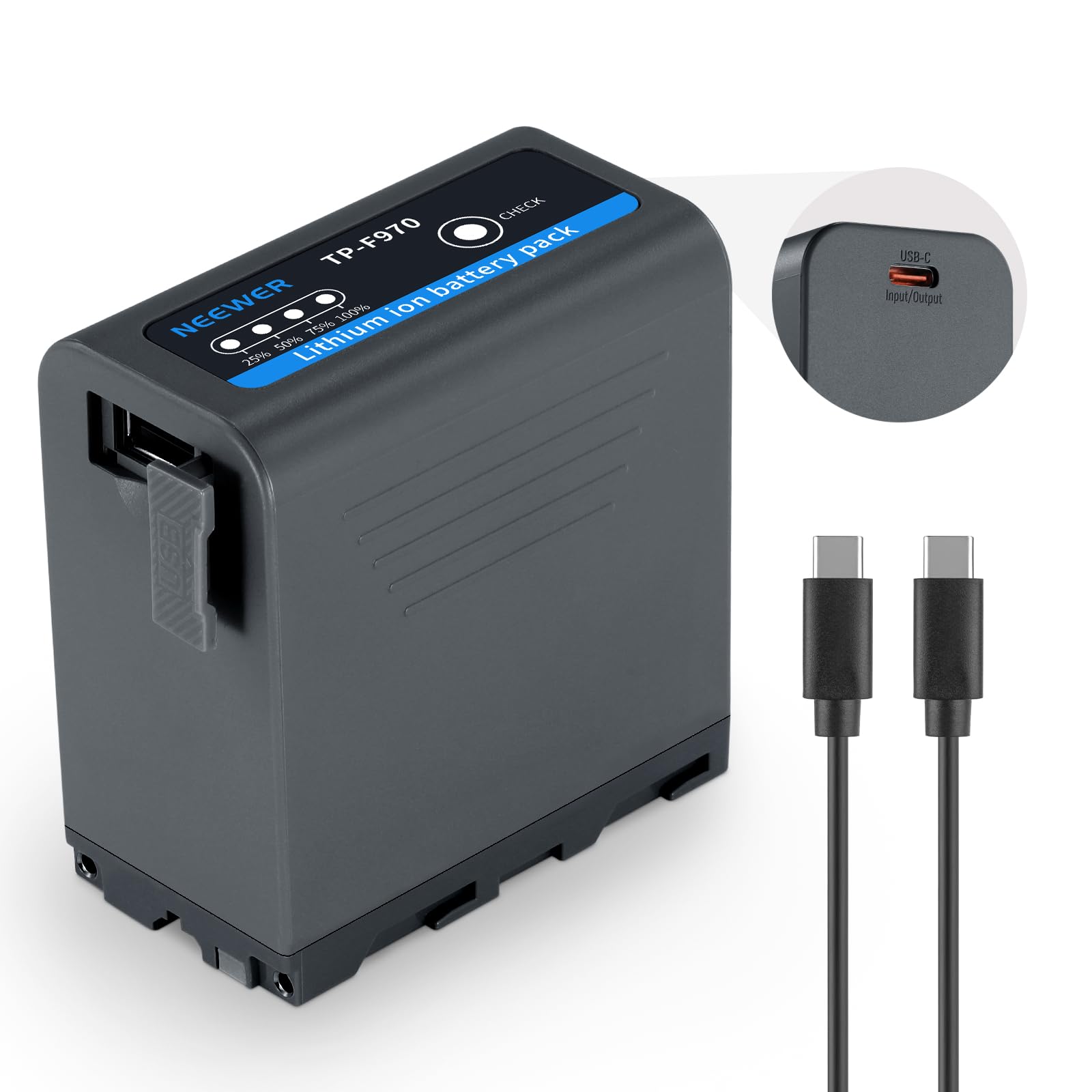 Neewer 10500mAh NP-F970 Replacement Battery for Sony Cameras - 20W PD Fast Charging with USB-C, 4.8Hrs Full Charge - Compatible with Sony NP-F550/F750/F950/F970 - Power Your Camera, Camcorder, Video Light & Monitor - Perfect for Photography, Videography & Outdoor Shooting (Gray)