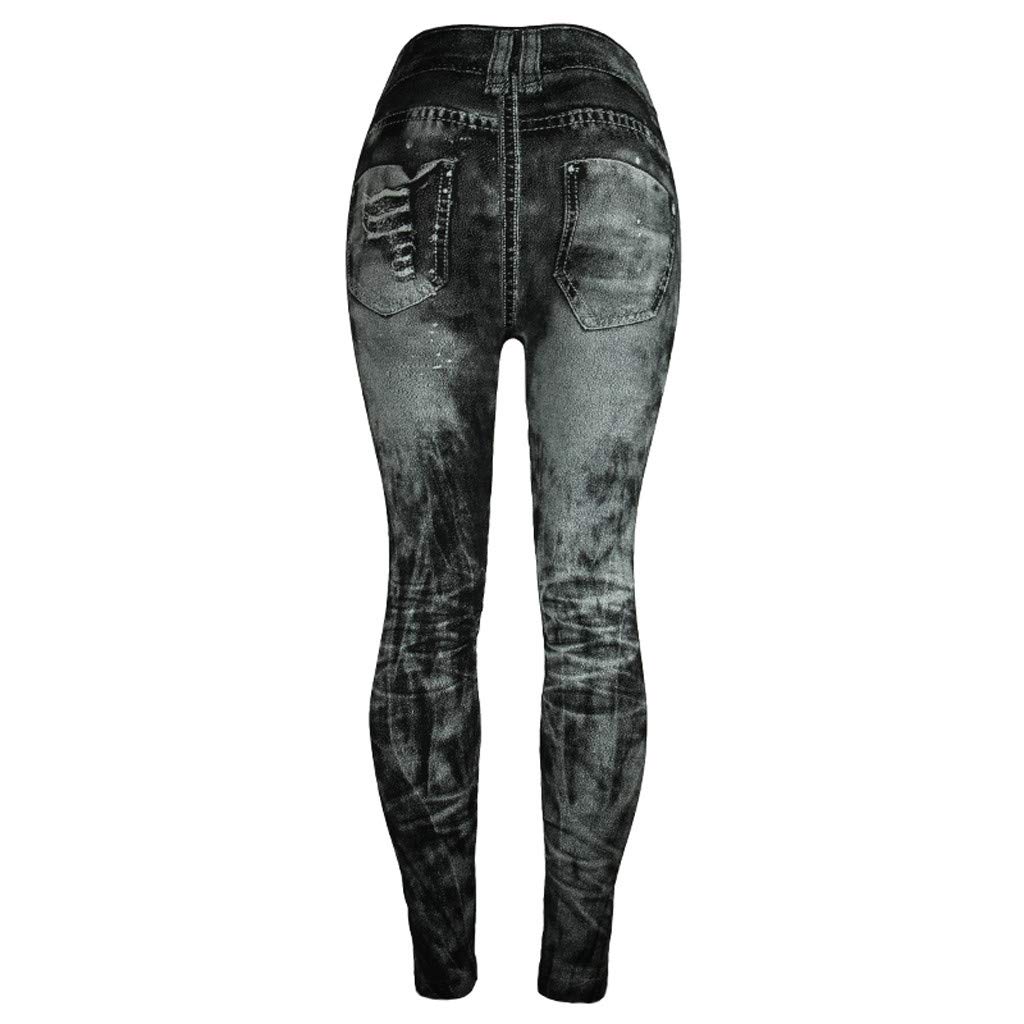 DaSayO Women's High Waist Ripped Denim Print Leggings - Stretchy Skinny Pants for Workout, Yoga & Casual Wear | Trendy Spring 2025 Fashion