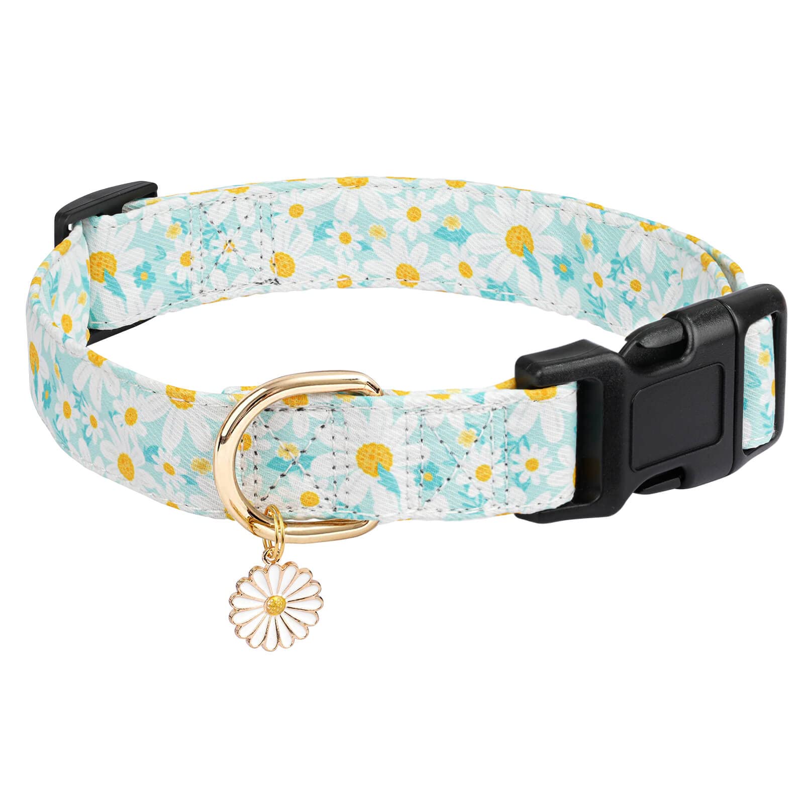 Adjustable Buckle Dog Collar with Flower Design - Soft & Stylish Pet Collar for Small, Medium & Large Dogs (XS, Cyan-Daisy) | Perfect for Daily Walks, Training & Fashion Accessories for Girl & Boy Dogs
