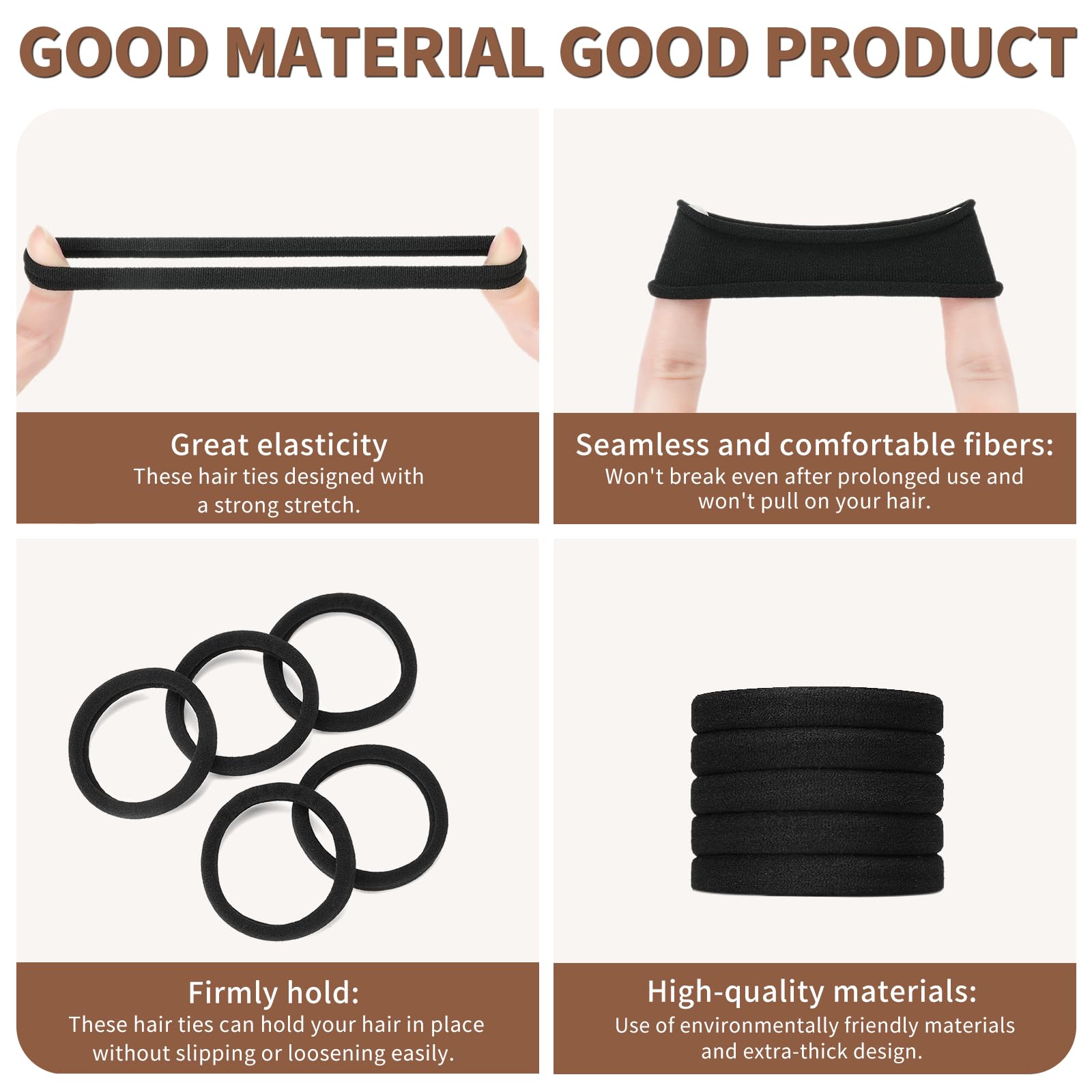 100 Count Extra Thick 5CM Black Hair Ties - Bulk Elastic Hair Bands for Thick Heavy Hair, Seamless Hair Accessories for Women & Girls, Ponytail Holders (Black) - Perfect for Workouts, Yoga, Office & Everyday Styling