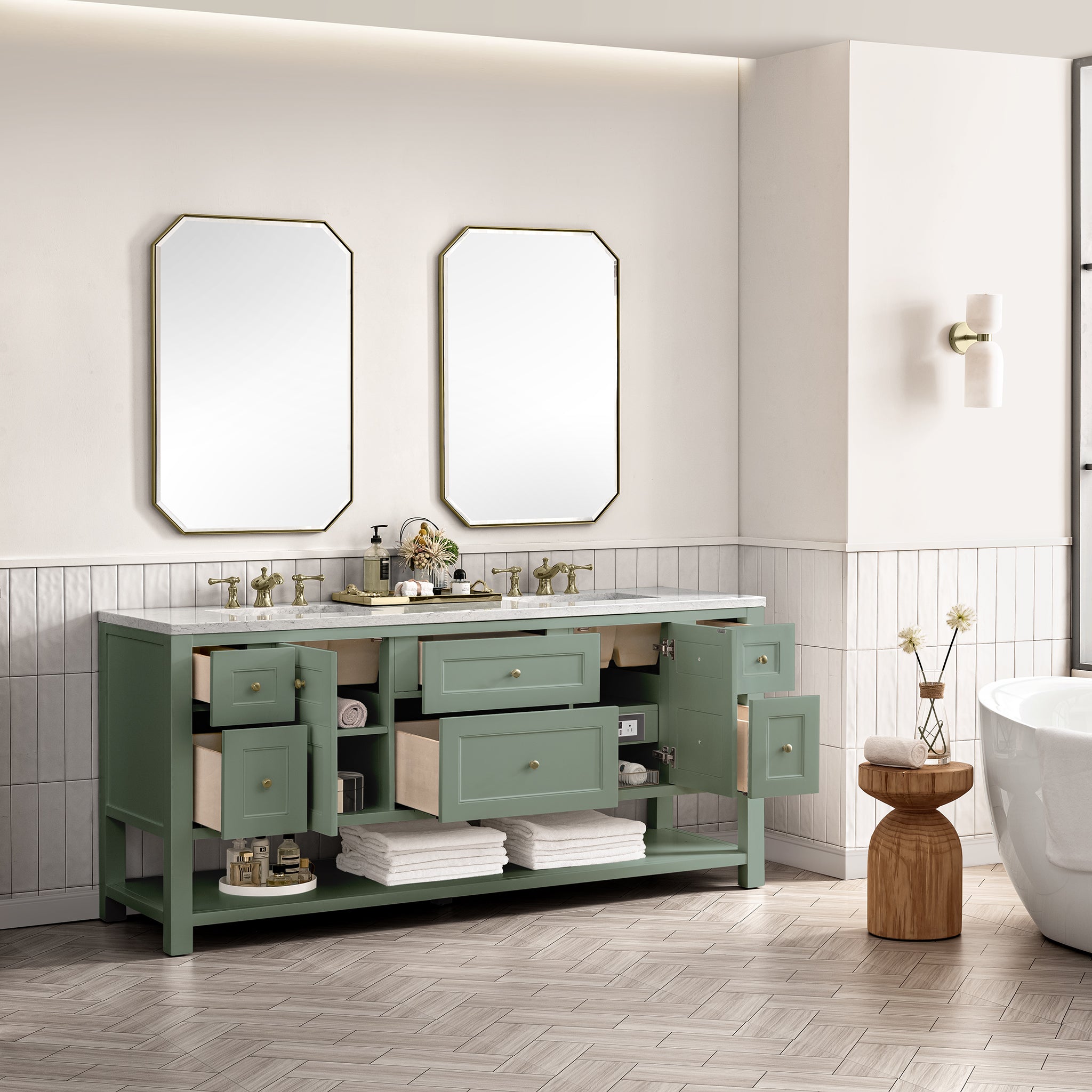 Breckenridge 72-Inch Double Vanity in Smokey Celadon - Modern Bathroom Sink Cabinet with Storage for Master Bath or Guest Bathroom