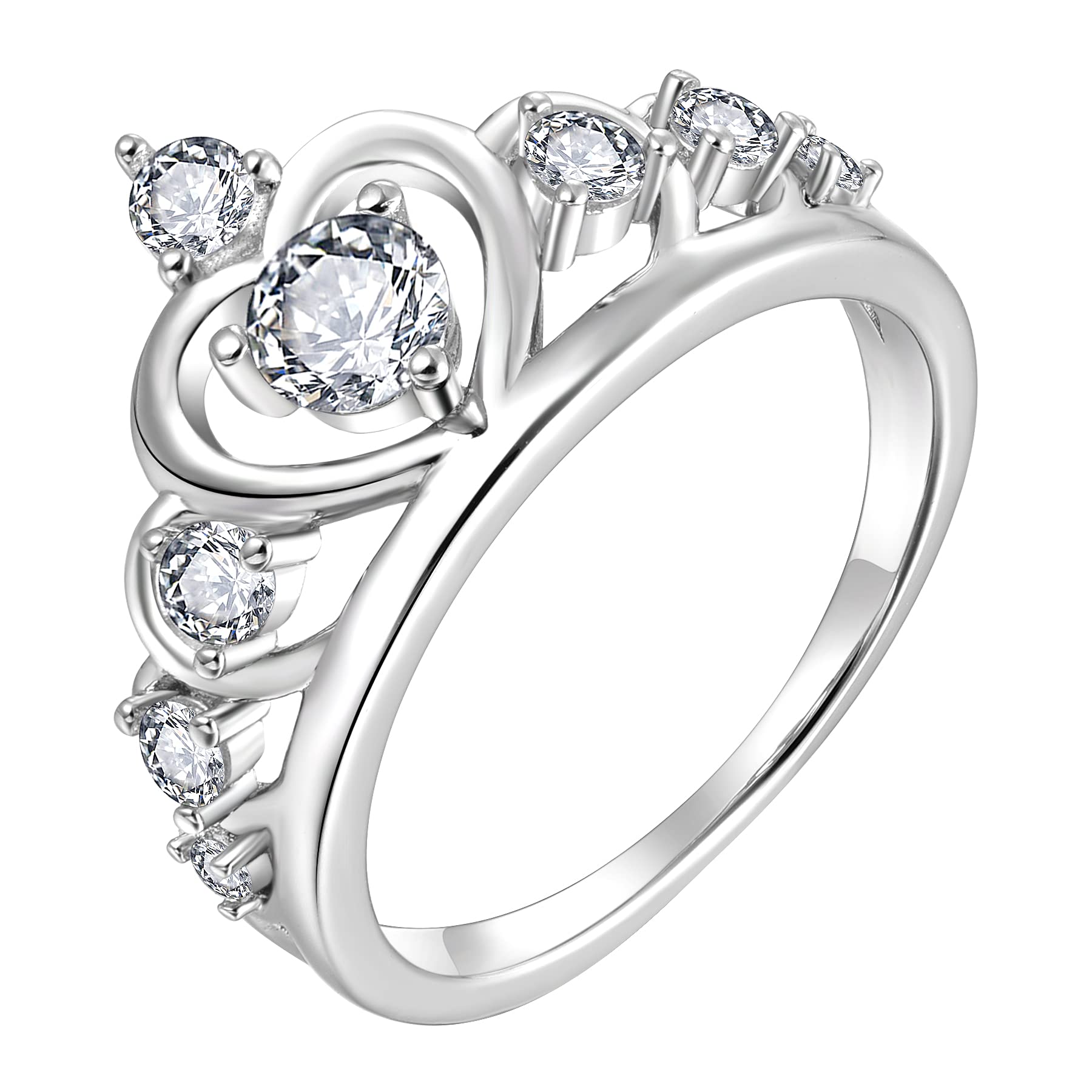 YL 925 Sterling Silver Heart Crown Engagement Rings for Women - Queen Birthstone Anniversary Jewelry Gift for Her - Perfect for Weddings, Proposals & Special Occasions