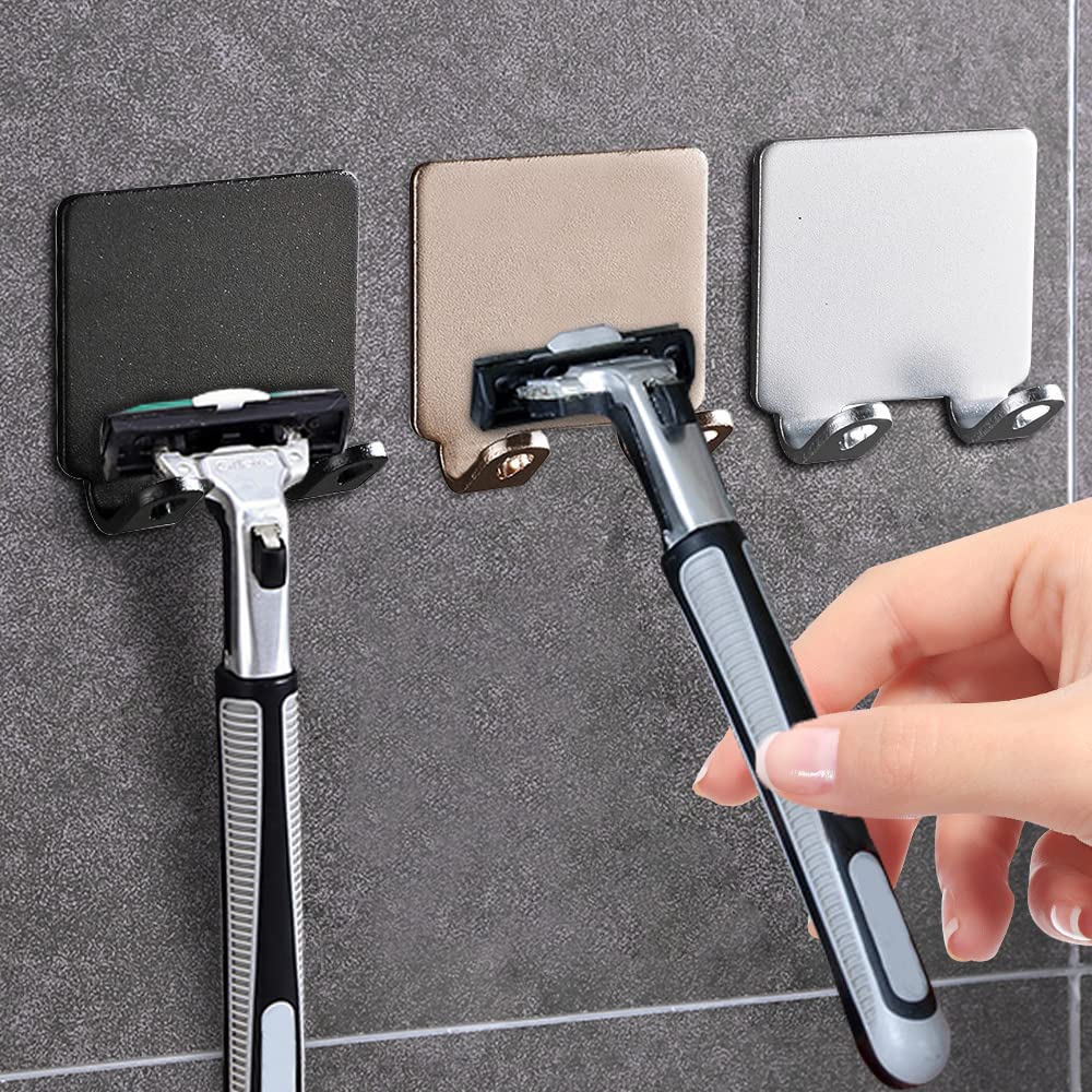 AOOF 1/2/3PCS No-Drill Shaving Razor Holder - Wall Mounted Bathroom Organizer for Men's Razors & Shavers - Gold Finish - Perfect for Small Space Organization in Bathroom, Kitchen or Bedroom