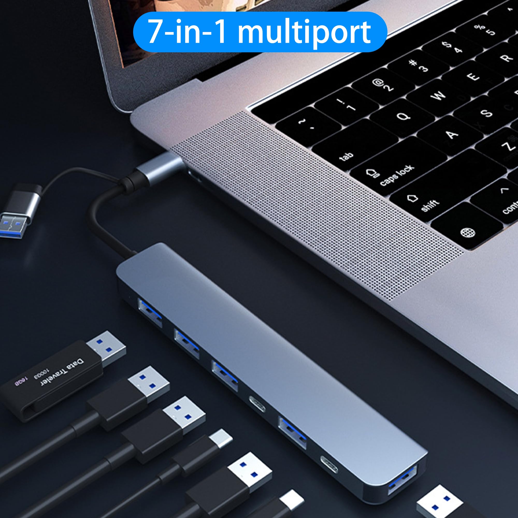 SINGAHOR 7-Port USB C Hub with 1 USB 3.0, 4 USB 2.0 & 1 USB-C Port - High-Speed Data Transfer for Windows, MacBook, PC & Laptops - Perfect for Home Office, Remote Work & Multi-Device Connectivity