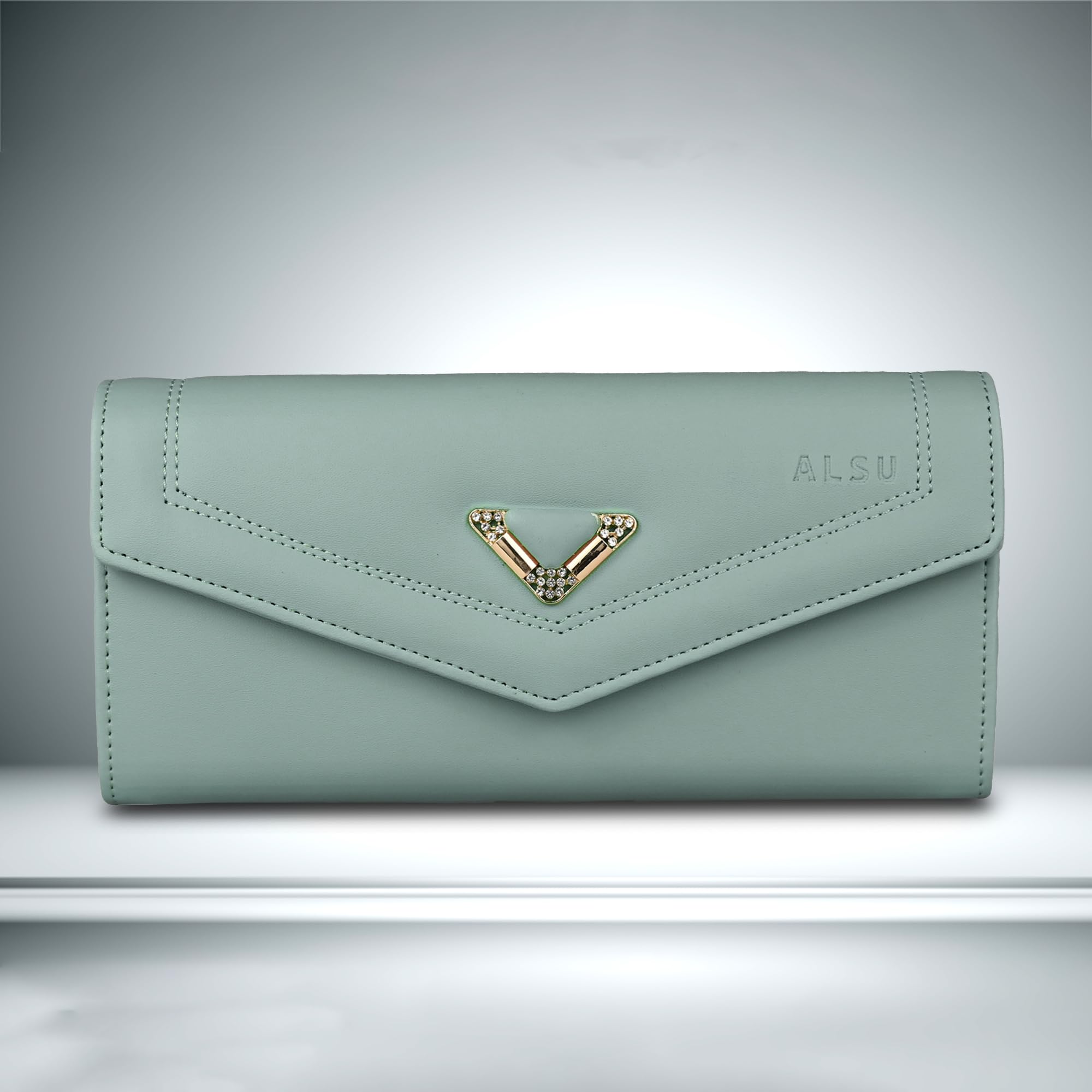 ALSU Women's Vegan Leather Wallet Clutch Purse - Light Green Handbag with Phone Pocket & 4 Card Slots (gdu-033blugrn) | Perfect for Parties, Weddings & Everyday Use