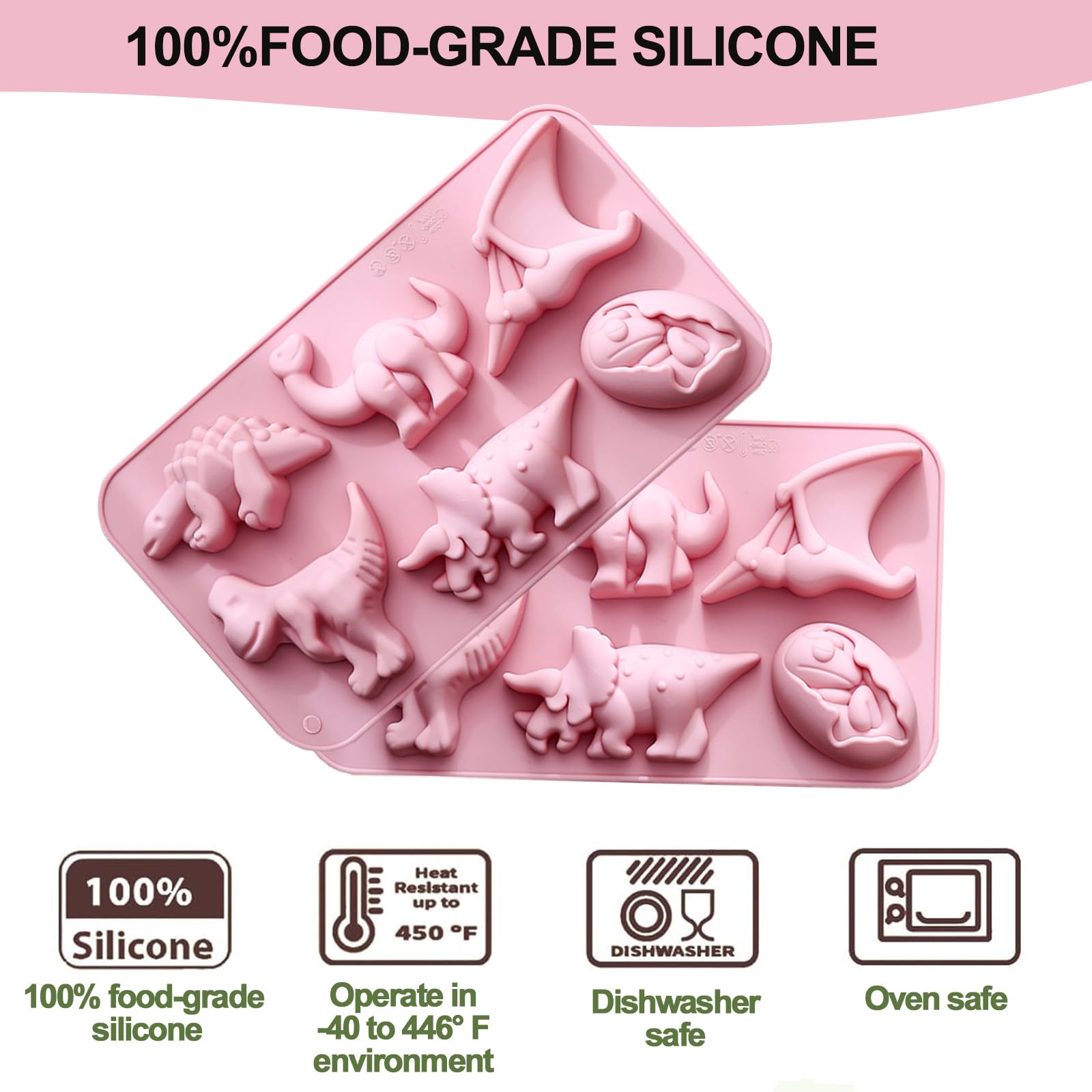 2 Pack Dinosaur Silicone Molds - 12 Cavity Large Dinosaur with Egg Soap, Chocolate, Candy, Cookie & Jello Molds for DIY Crafts, Baking & Party Decorations - Perfect for Kids Birthday, Halloween Treats & Holiday Gifts