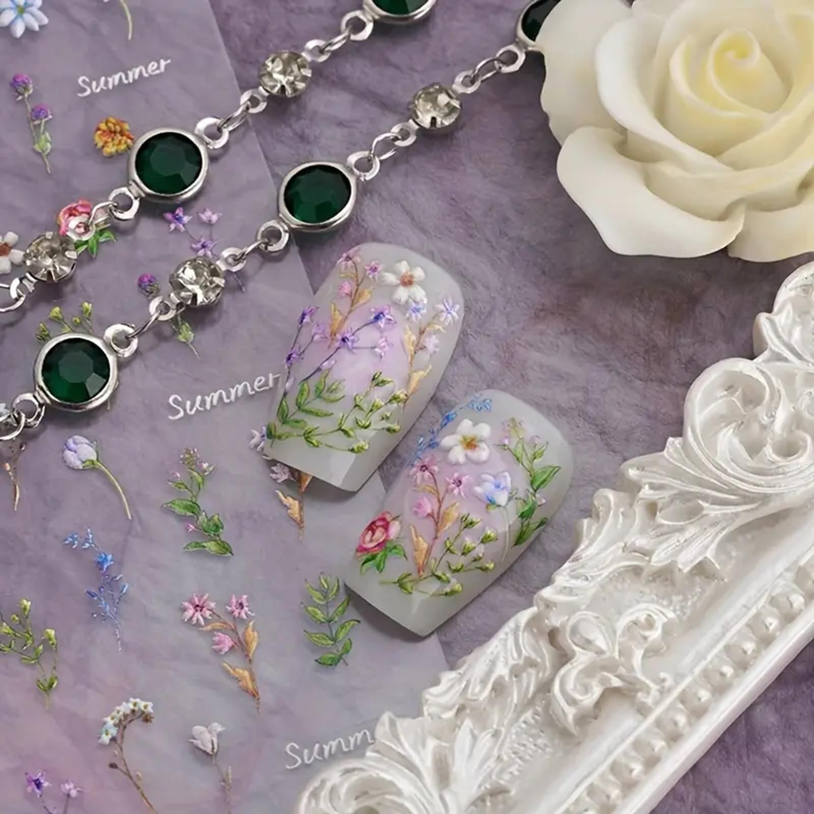 5D Floral Nail Art Stickers - Spring Daisy Flower Decals, Self-Adhesive Manicure Supplies for Women, Cute Embossed Nail Accessories (1pc) - Perfect for DIY Nail Design, Home Spa & Spring Party Nail Decorations