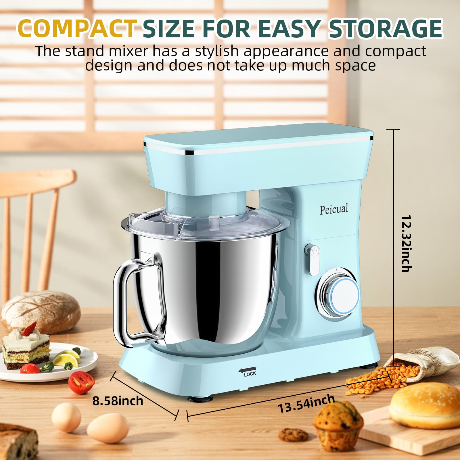 6QT 10-Speed Tilt-Head Stand Mixer with Stainless Steel Bowl - Dough Hook, Flat Beater & Wire Whisk Included - Perfect for Baking Cakes, Cookies & Bread - Splash Guard & Blue Design for Mess-Free Kitchen Mixing