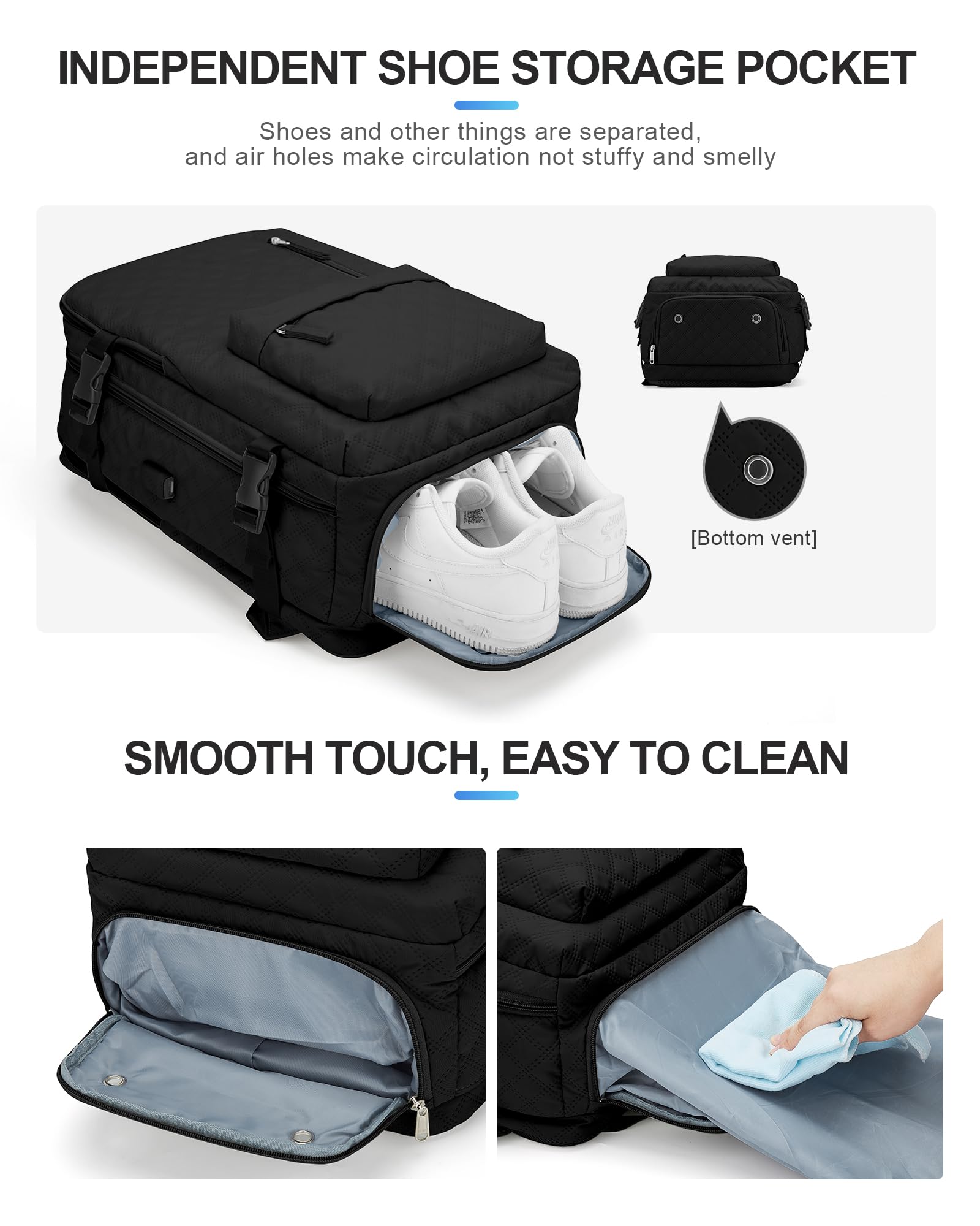 Underseat Carry On Backpack for Women - Airplane Approved Cabin Bag, 14 Inch Laptop Backpack for Business Travel & Casual Work (K1-Black) | Perfect Personal Item for Flights & Commuting