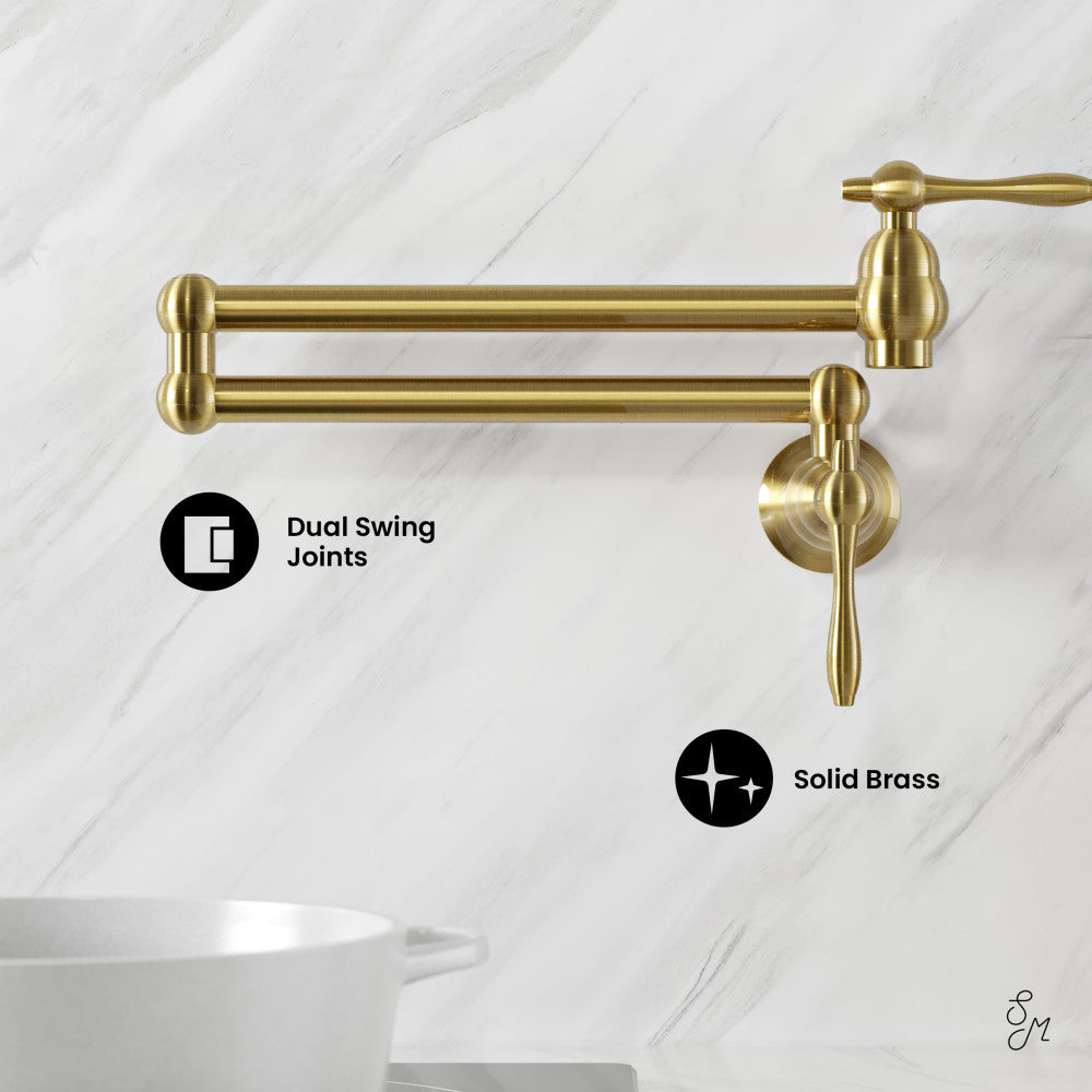 Brushed Gold Retractable Wall Mount Pot Filler Faucet - Extendable Kitchen Sink Sprayer for Cooking, Filling Pots & Watering Plants
