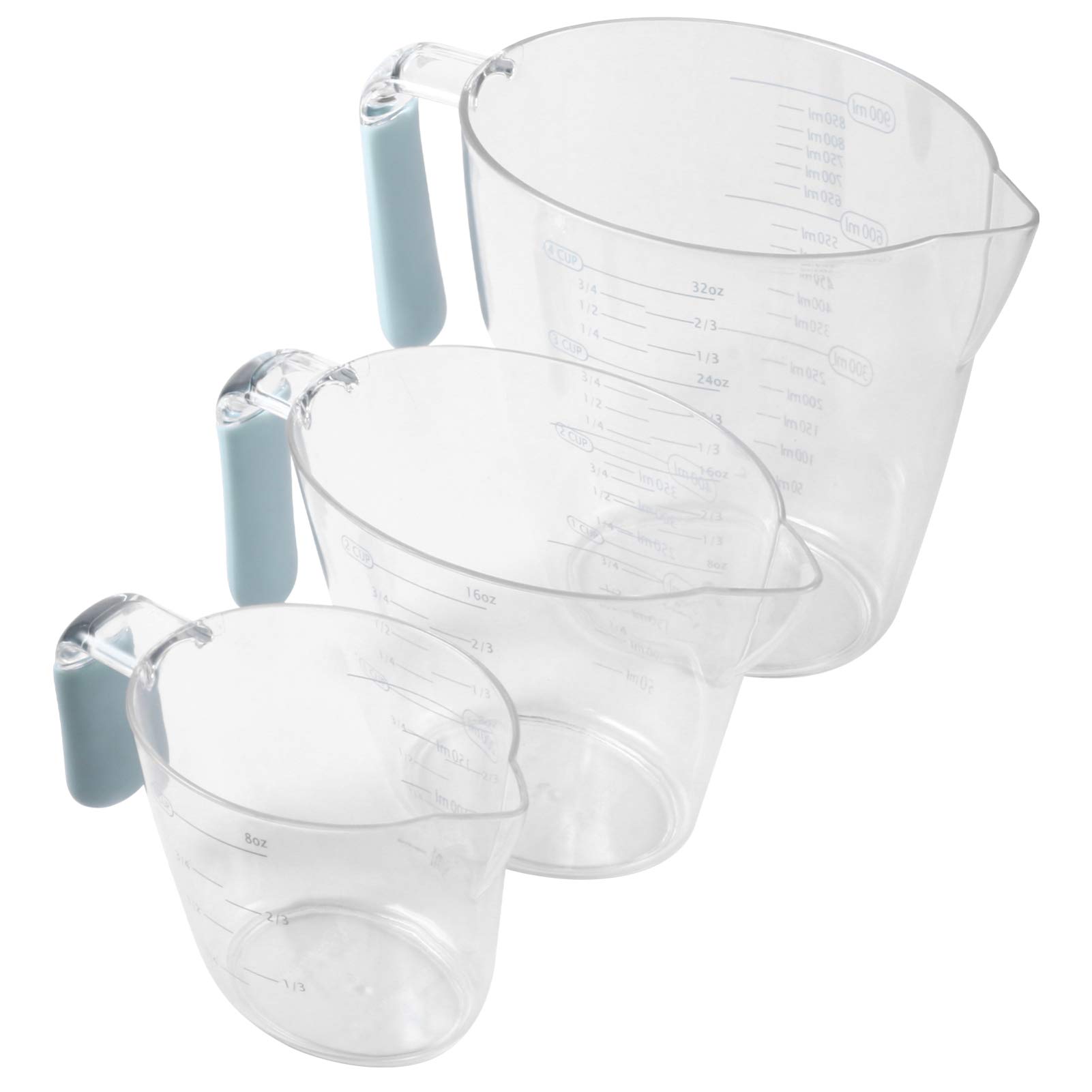 DOITOOL 3-Piece Plastic Measuring Cups Set - Stackable Graduated Baking Cups with Handle & Spout - Essential Bakeware for Cooking, Baking & Liquid Measurements (300ml/500ml/1000ml) - Perfect for Kitchen, Restaurant & Home Baking Needs