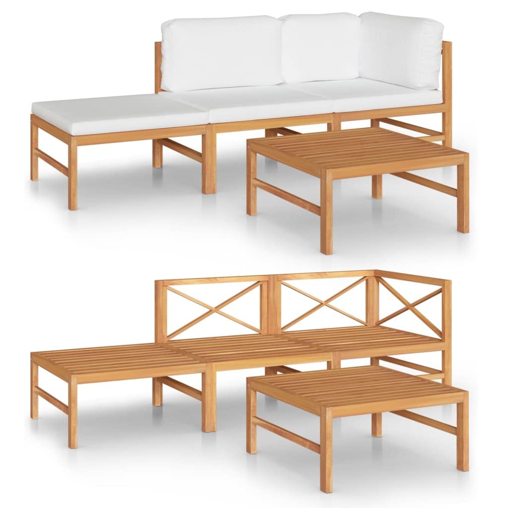 vidaXL 5-Piece Patio Lounge Set - Outdoor Sectional Sofa with Cream Cushions, Retro-Style Teak Wood Furniture for Garden, Poolside & Backyard Relaxation