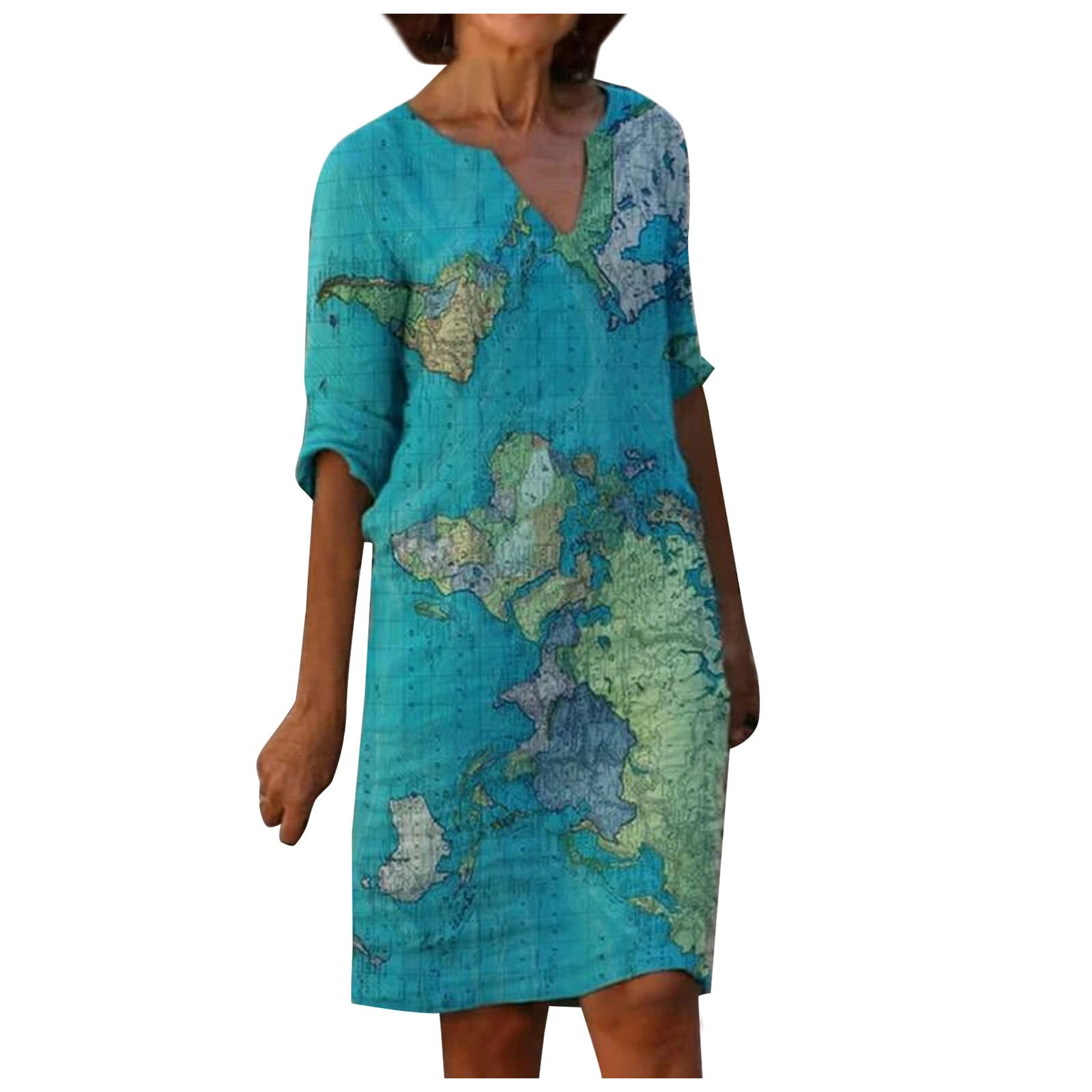 HUANKD Women's Business Casual Linen Dress with Pockets - Summer Midi Dress with Tie Detail & Basic Sleeves - Big Black (Sizes S-5XL) - Perfect for Office Wear, Business Meetings & Summer Outings