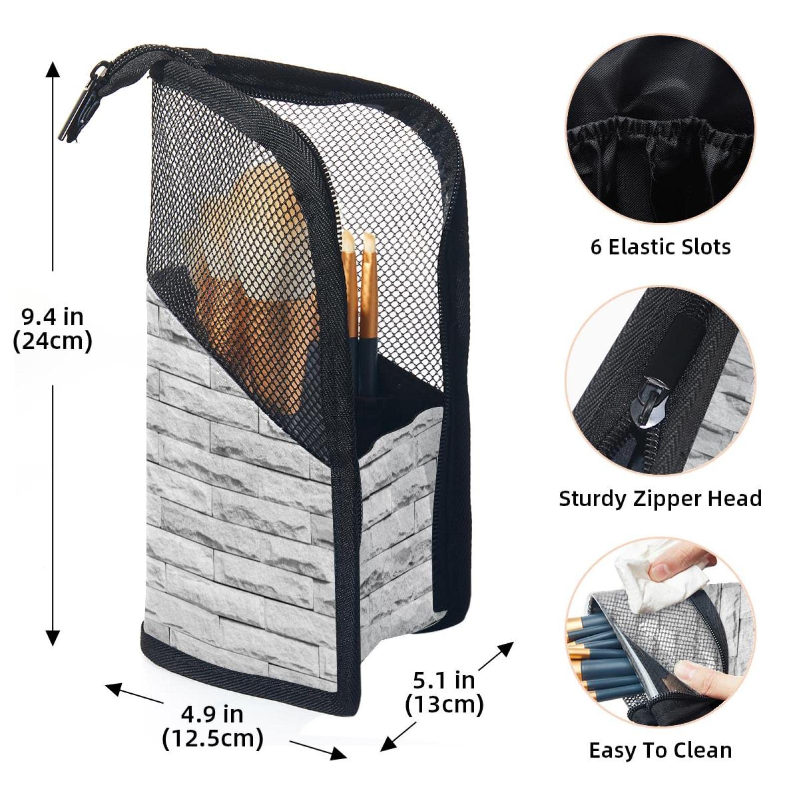12-Piece Makeup Brush Organizer Bag with White Wall Print - Portable Cosmetic Brush Holder Case for Travel & Home Storage | Perfect for Makeup Artists & Beauty Enthusiasts