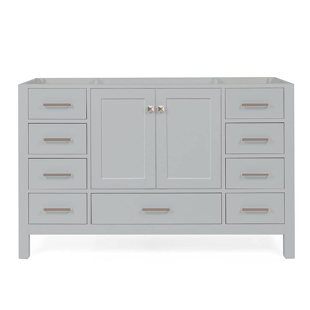 DKB Beckford Series 54 Inch Grey Bathroom Vanity Base Cabinet with Center Sink, 2 Soft Close Doors & 9 Full Extension Dovetail Drawers - Perfect for Modern Bathroom Remodeling and Small Space Storage Solutions