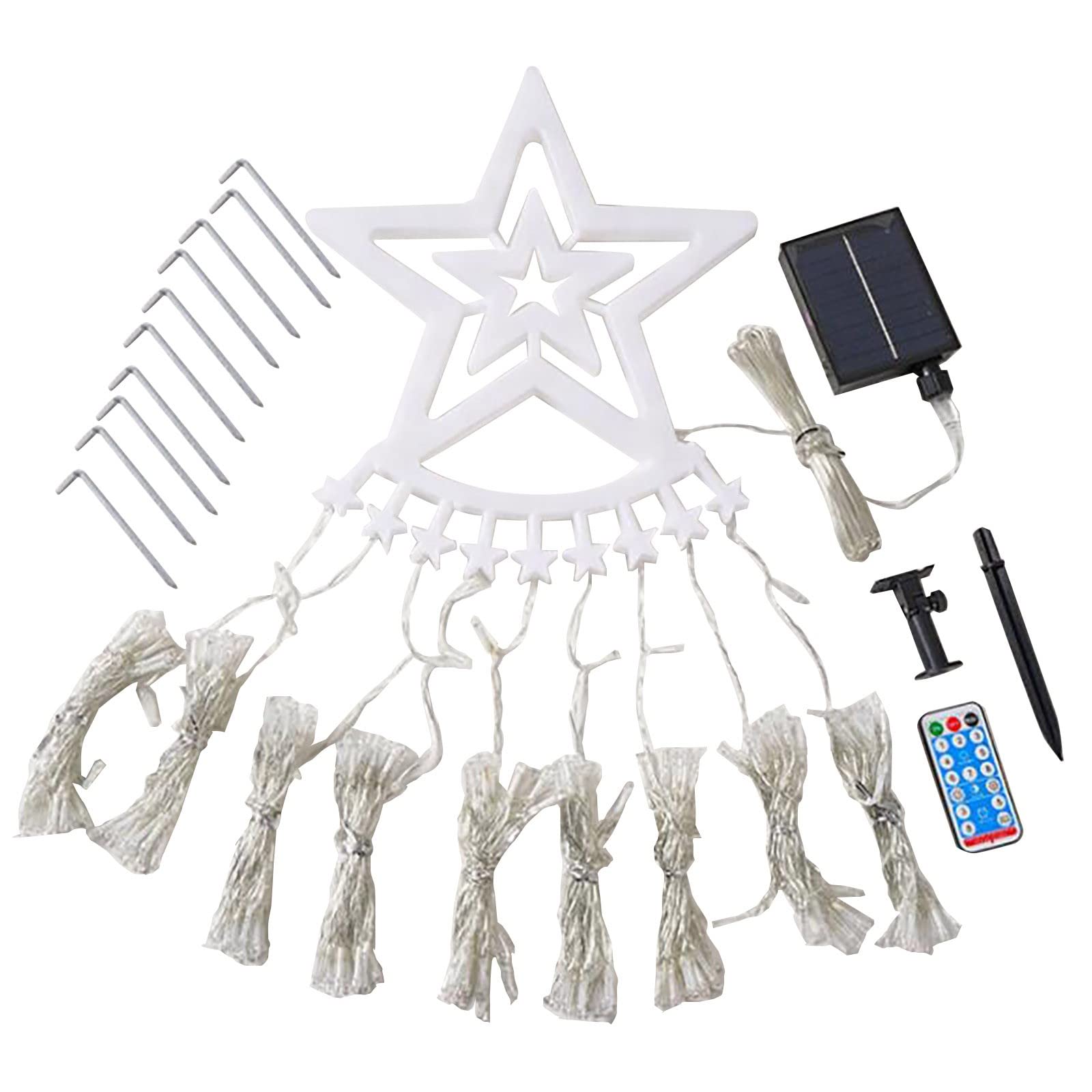 16.4 FT 349 LED Waterfall Christmas Tree Lights with Star Topper - Outdoor Solar Powered String Lights for Holiday Decorations - Perfect for Christmas Trees, Porches, Gardens and Yard Decor
