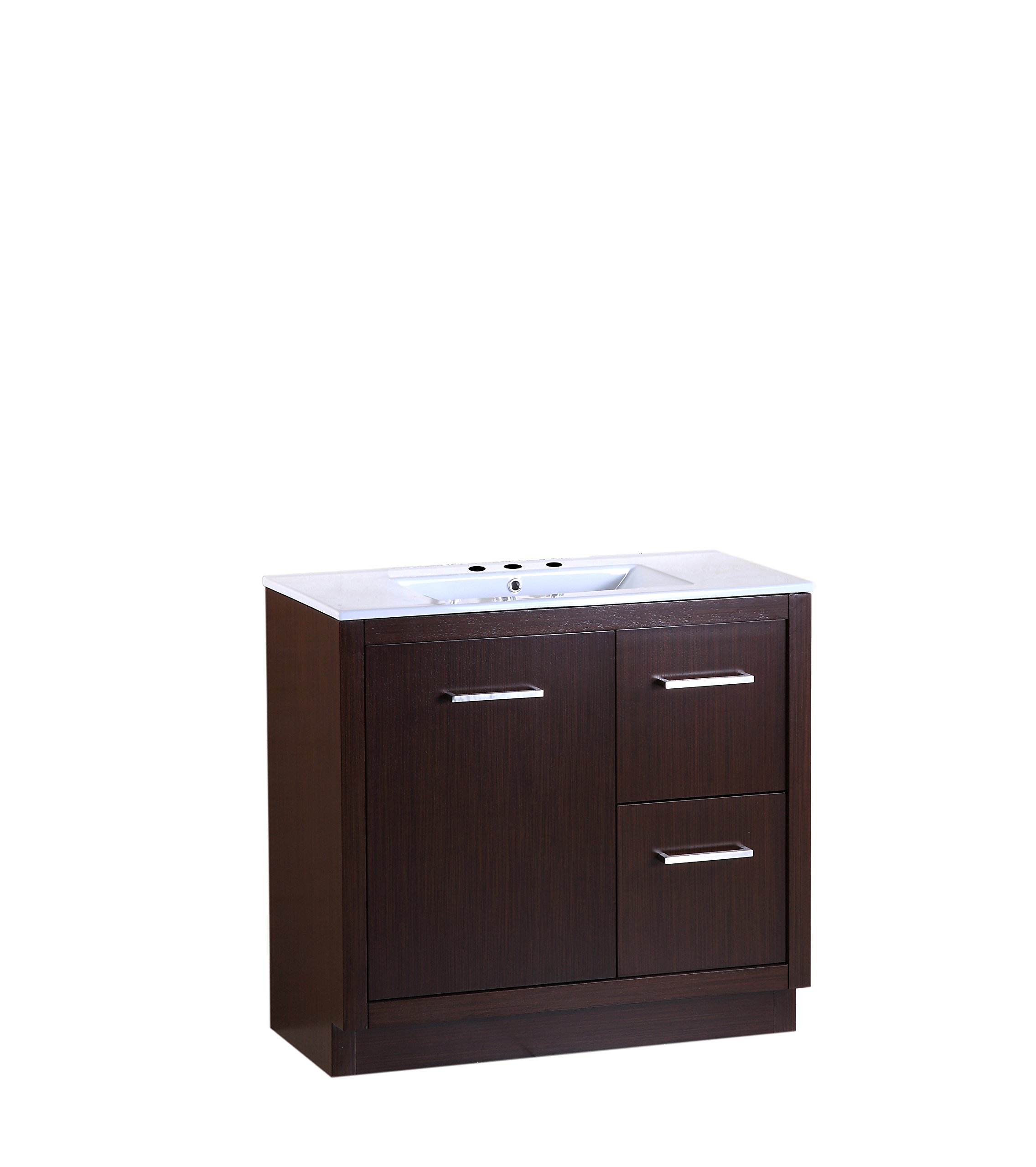 36-Inch Single Sink Bathroom Vanity in Wenge Finish - Modern Freestanding Vanity with Soft-Close Doors & Drawers for Small Bathrooms & Powder Rooms