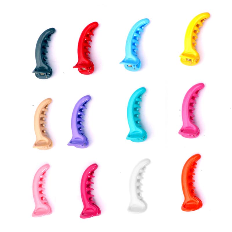 NAVMAV Large Banana Hair Clips - 12pcs Self-Locking Acrylic Hair Clips for Women & Girls, Glossy Finish Non-Metal Hair Accessories, Multicolor Korean-Style Hair Clutchers - Perfect for School, Work, Parties & Everyday Hairstyling