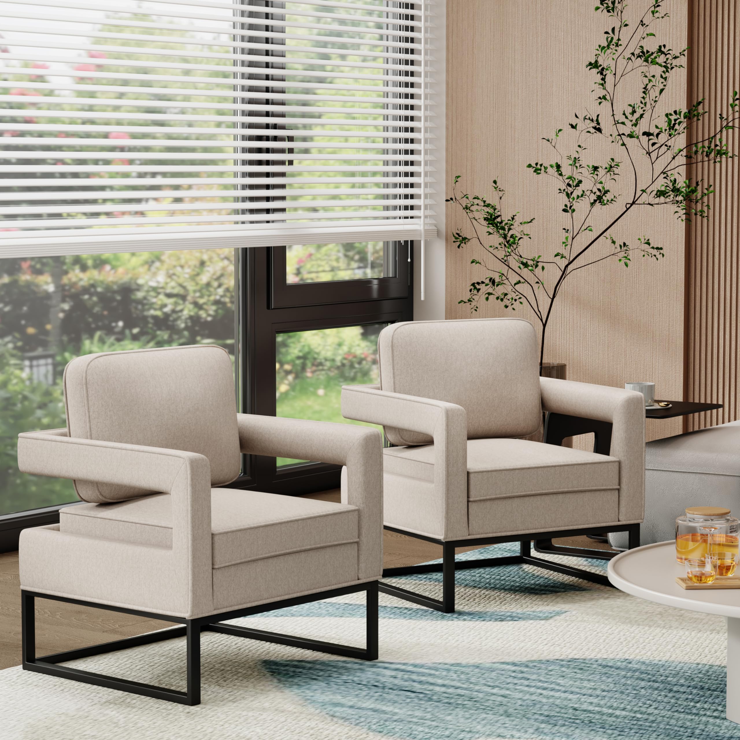 Modern Accent Chair Mid Century Armchair with Removable Cushion - Upholstered Lounge Chair for Living Room, Bedroom & Reception - Beige - Perfect for Relaxing, Reading or Adding Stylish Seating to Any Space