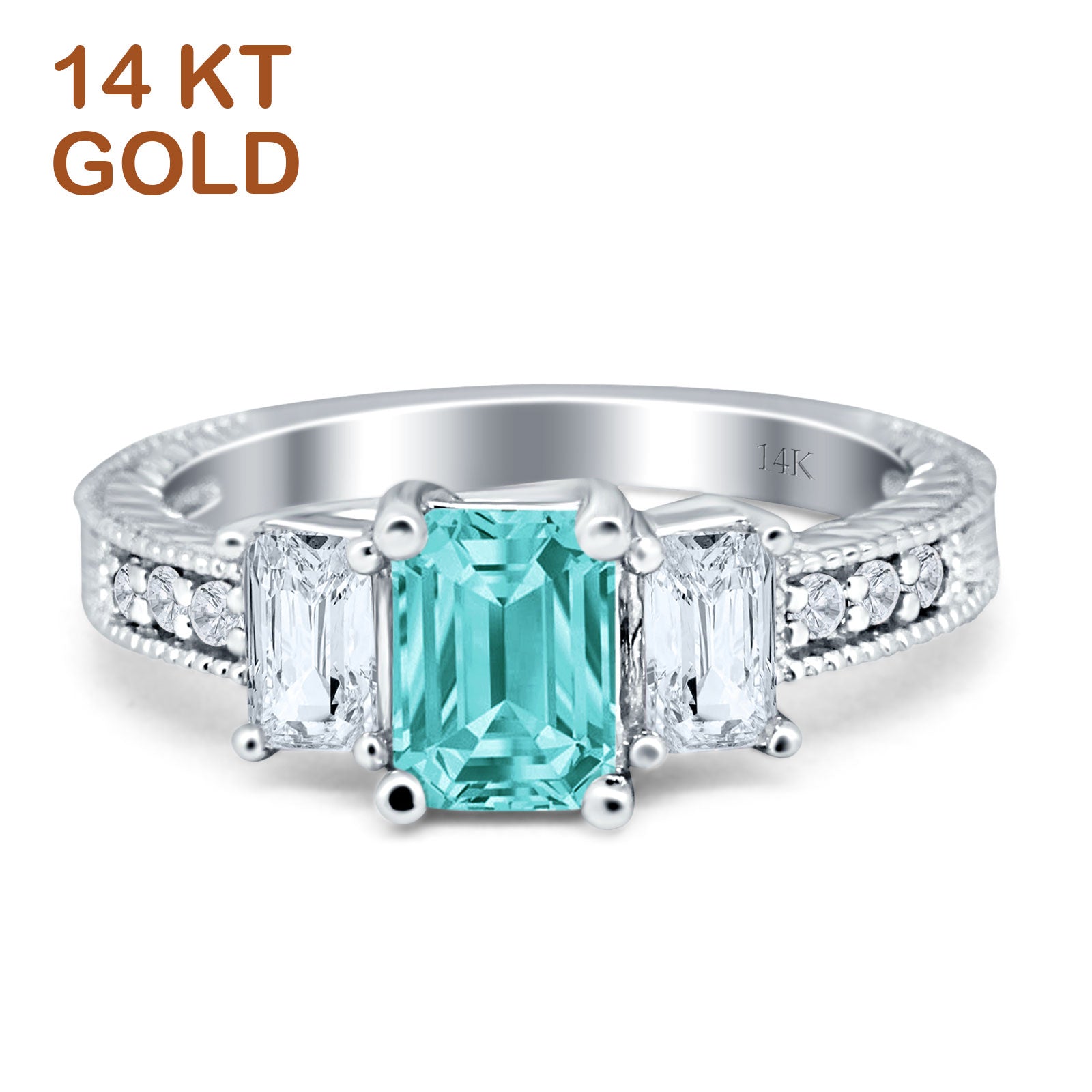 Paraiba Tourmaline CZ 14K White Gold