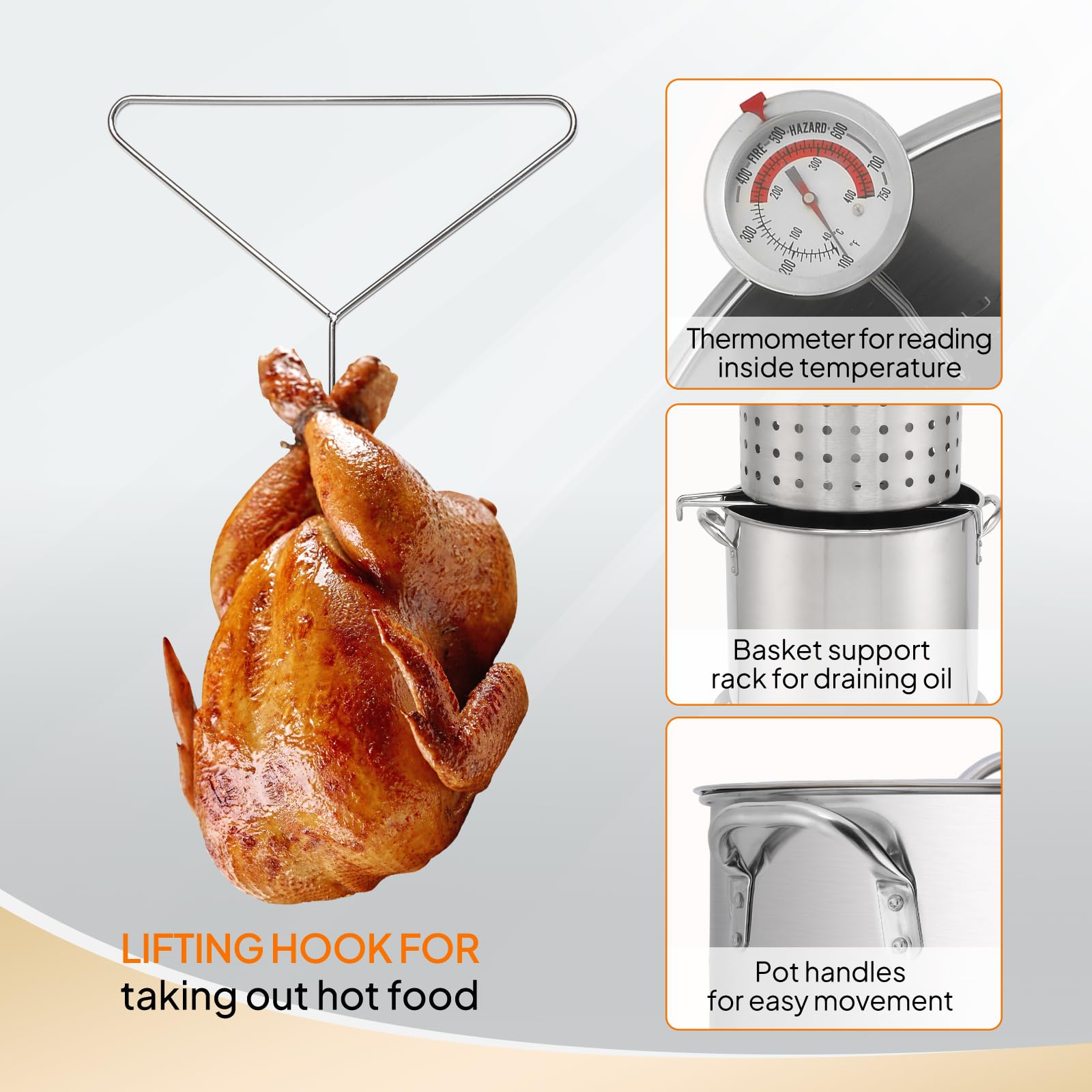 ROVSUN 50QT Outdoor Propane Turkey Fryer Kit - Stainless Steel Boiler with Steamer Basket, 54,000 BTU Gas Burner - Perfect for Deep Frying Turkey, Seafood Boil, Crawfish & Outdoor Cooking - Includes High Pressure Regulator & Hose