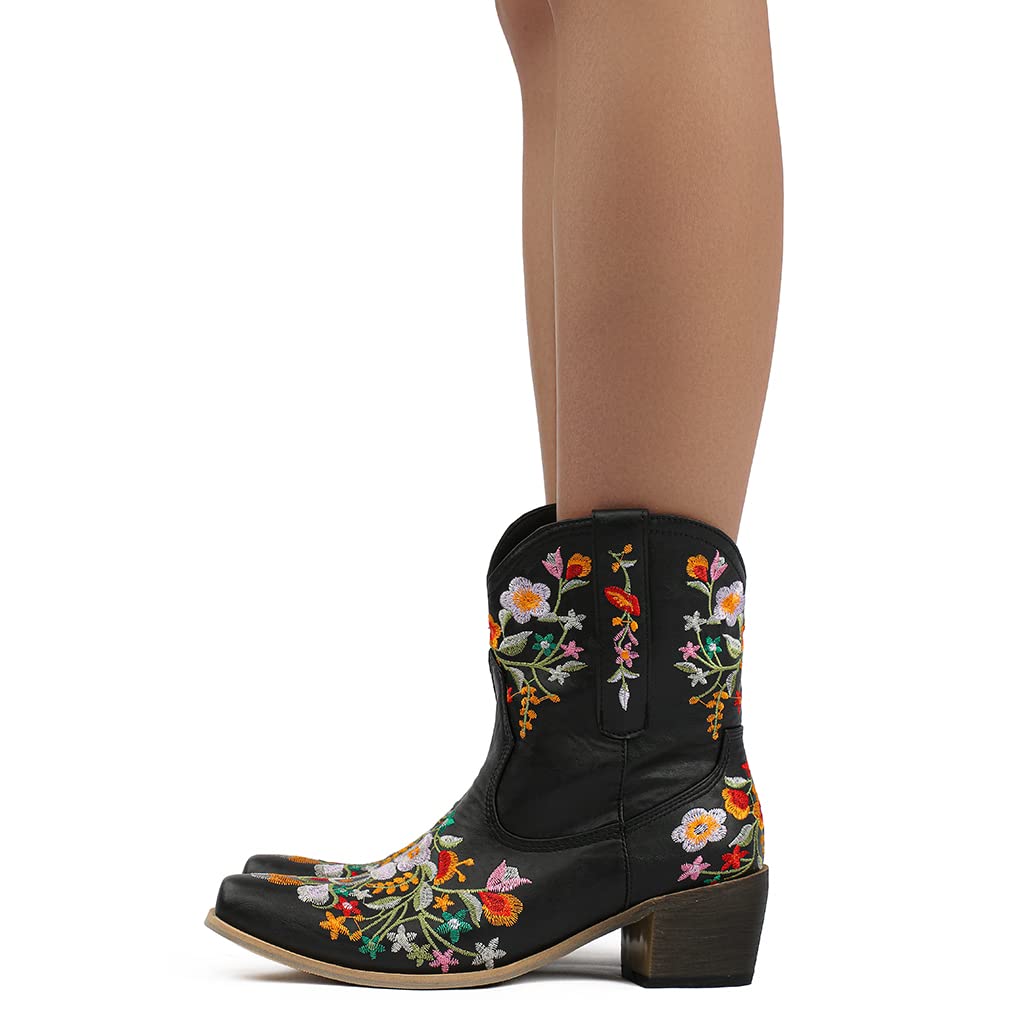 SO SIMPOK Women's Classic Cowgirl Boots - Retro Western Ankle Boots with Embroidered Design - Perfect for Country Dancing, Rodeo Events & Western Fashion Outfits