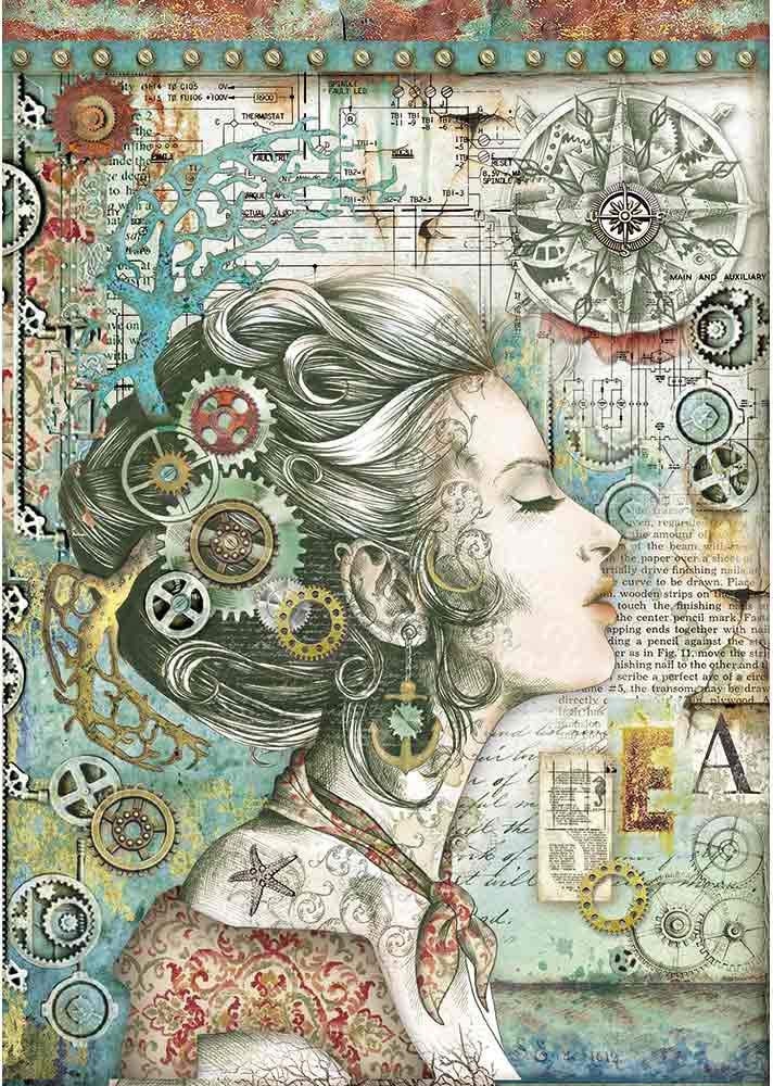 STAMPERIA INTERNATIONAL KFT A4 Rice Paper Pack with Lady & Compass Design - Perfect for Scrapbooking, Card Making, and DIY Craft Projects