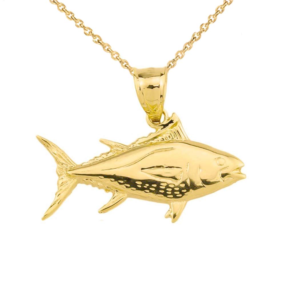 10k Gold Yellowfin Tuna Fish Charm Pendant Necklace for Women - Elegant Marine Life Jewelry Gift for Fishing Enthusiasts & Ocean Lovers - Perfect for Beach Vacations, Birthday Gifts & Everyday Wear