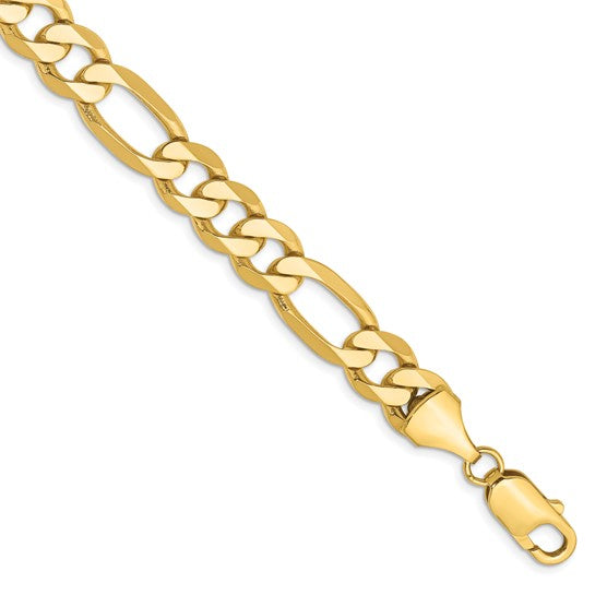 14K Yellow Gold 9mm 8.75 Inch Solid Figaro Chain Bracelet for Men - Durable Luxury Jewelry Gift for Birthday, Anniversary & Special Occasions
