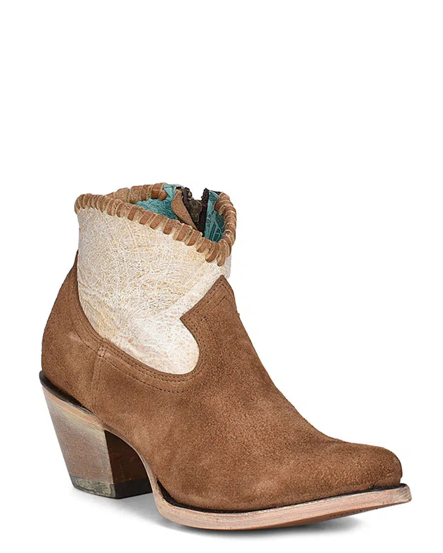 A4276 Women's Western Cowgirl Leather Ankle Booties - Corral Sand Color for Country Dancing & Rodeo Events