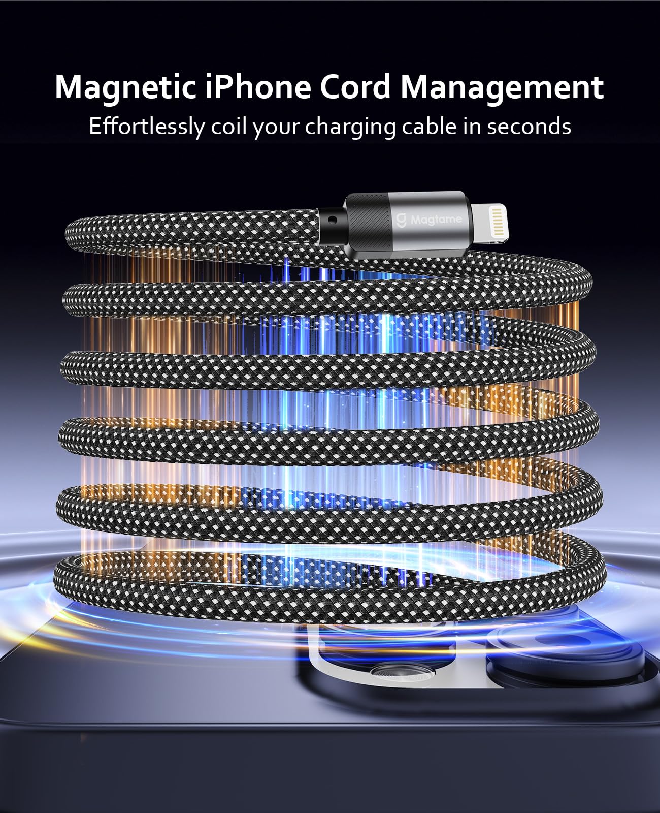Magtame Magnetic Coiled USB C to Lightning Cable 1M - 30W Fast Charging Braided iPhone Charger Cord MFi Certified for iPhone 14/13/12/11 - Perfect for Home, Office & Travel Charging