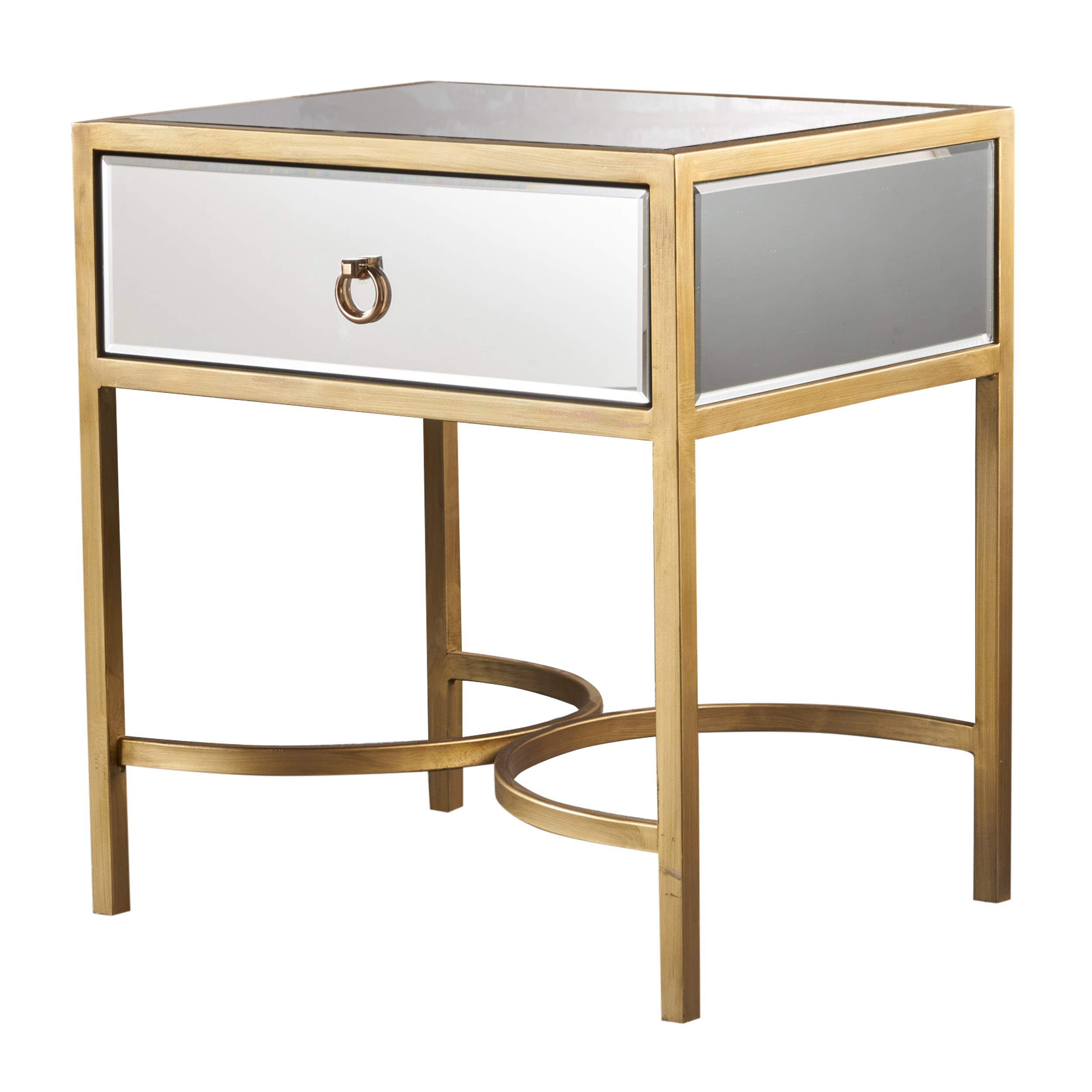 Christopher Knight Home Siryen Modern Mirror Finished Side Table with Gold Iron Accents - Clear/Gold - Perfect for Living Room, Bedroom & Entryway Decor