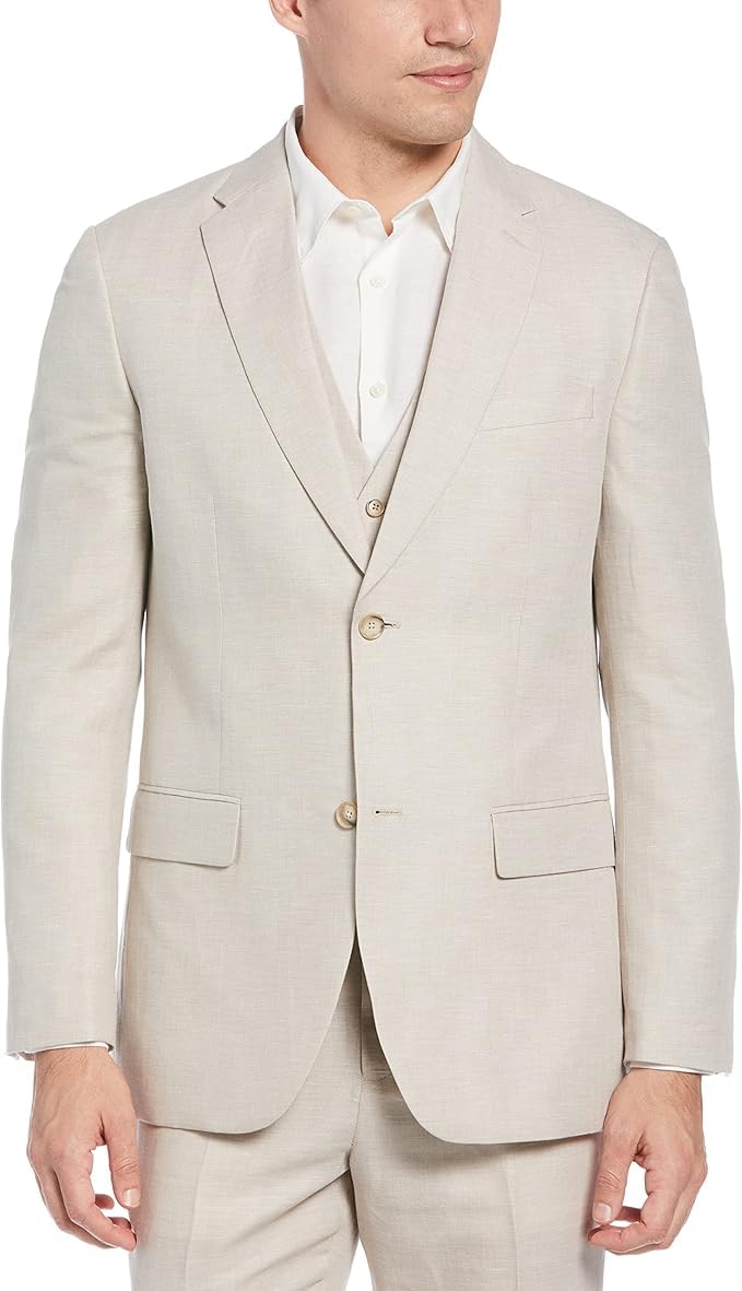 Perry Ellis Men's Linen-Blend Suit Jacket - Breathable Lightweight Single Breasted Blazer for Business, Wedding & Summer Outfits