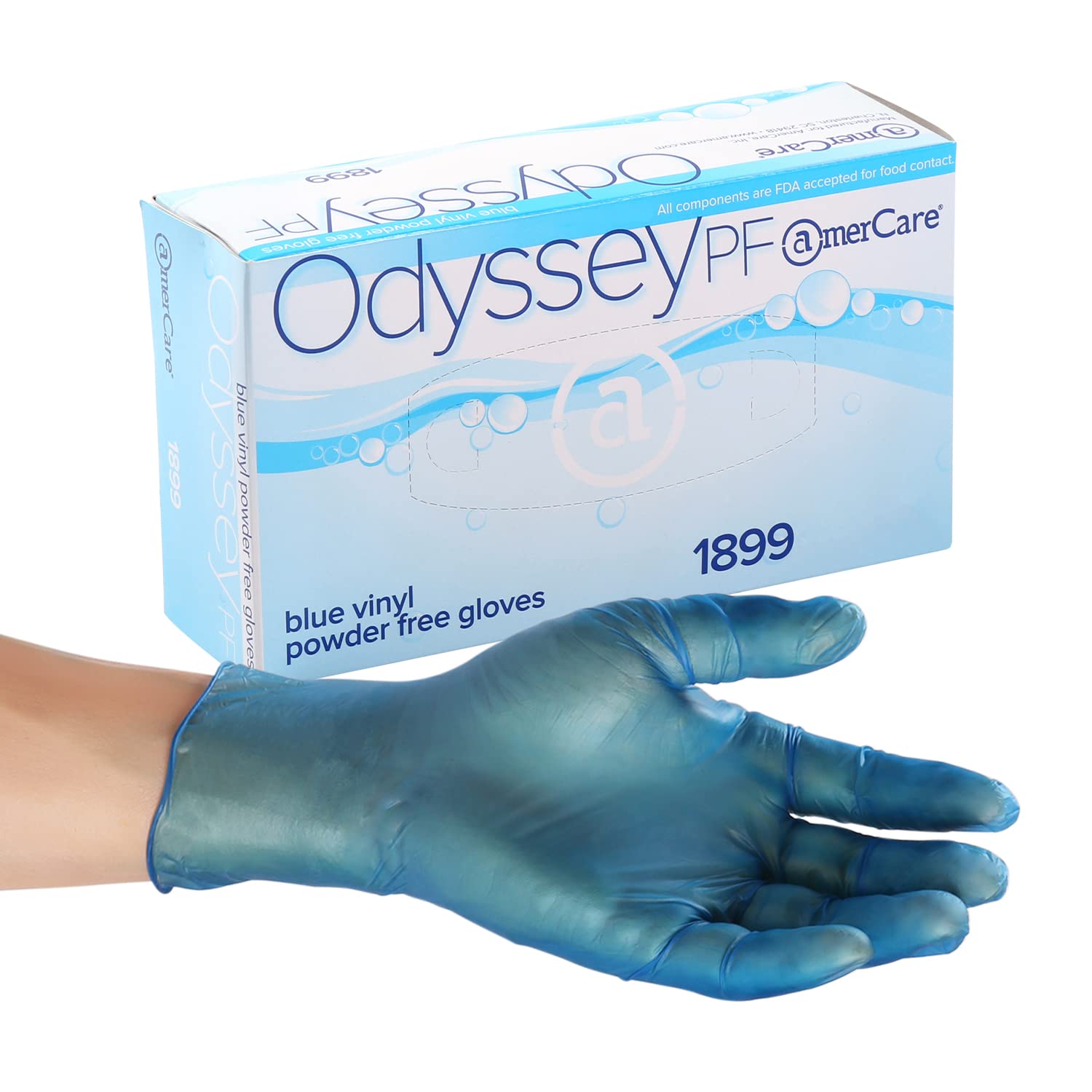 AmerCare Odyssey Powder-Free Vinyl Gloves - 100 Pcs, Disposable, Latex-Free, Medical Grade for Healthcare, Food Handling & Cleaning - Ideal for Hospitals, Restaurants, Salons & Home Use