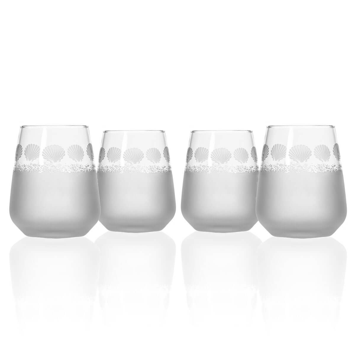 Sea Shore 15.75oz Stemless Wine Tumbler Set of 4 - Elegant Unbreakable Glassware for Wine, Cocktails & Iced Coffee - Perfect for Parties, Picnics & Outdoor Entertaining