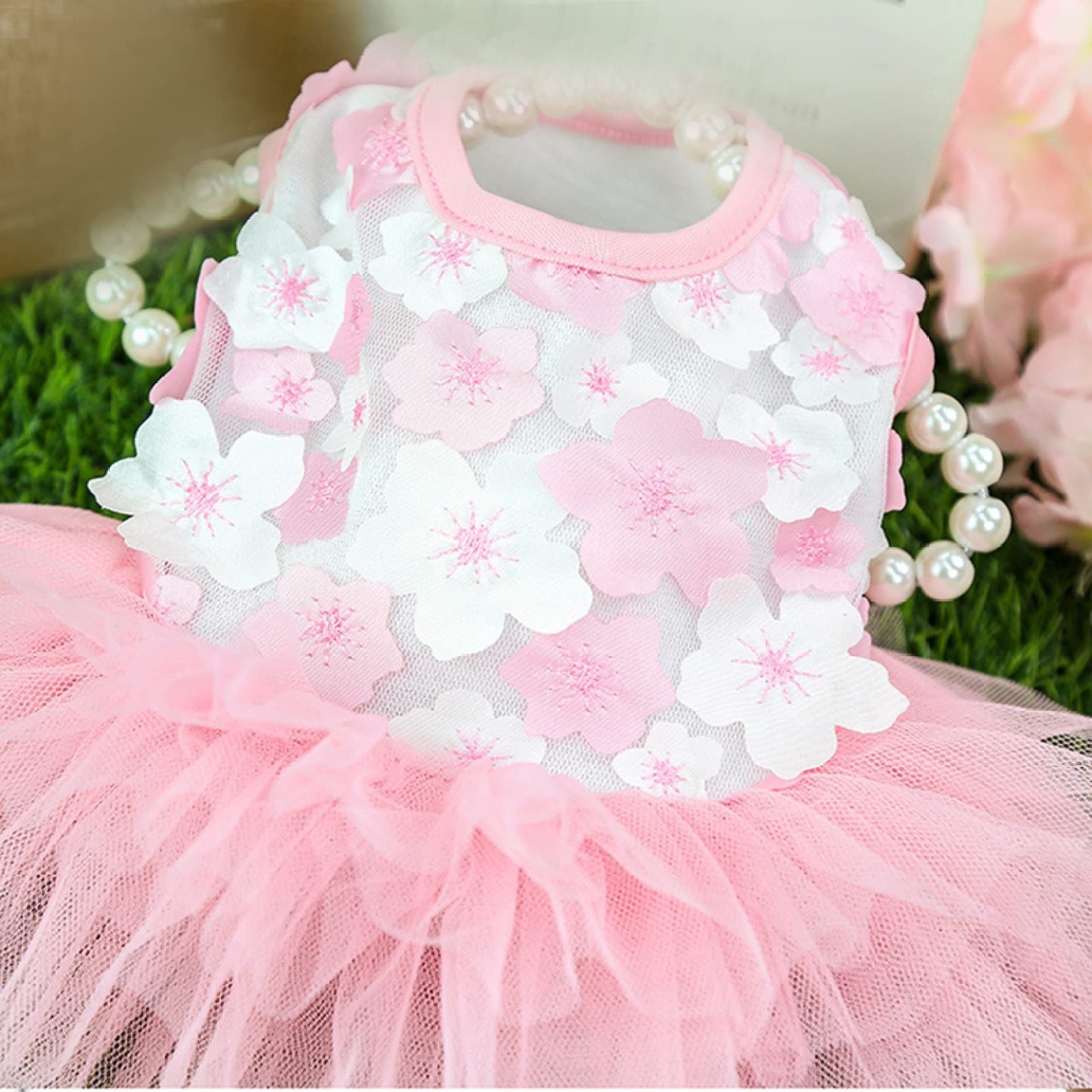 Floral Lace Dog Dress for Small Dogs - Summer & Spring Sleeveless Puppy Skirt - Perfect for Parties, Weddings & Outdoor Adventures